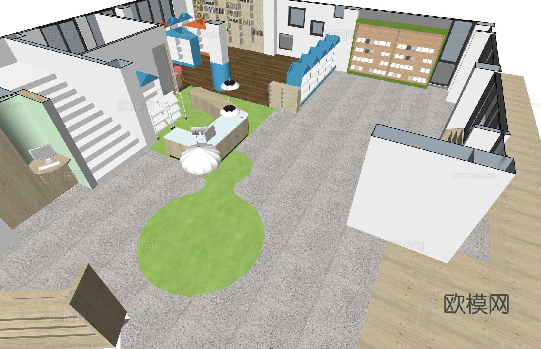 走廊 办事大厅 停车场 政府机构 休息站su模型