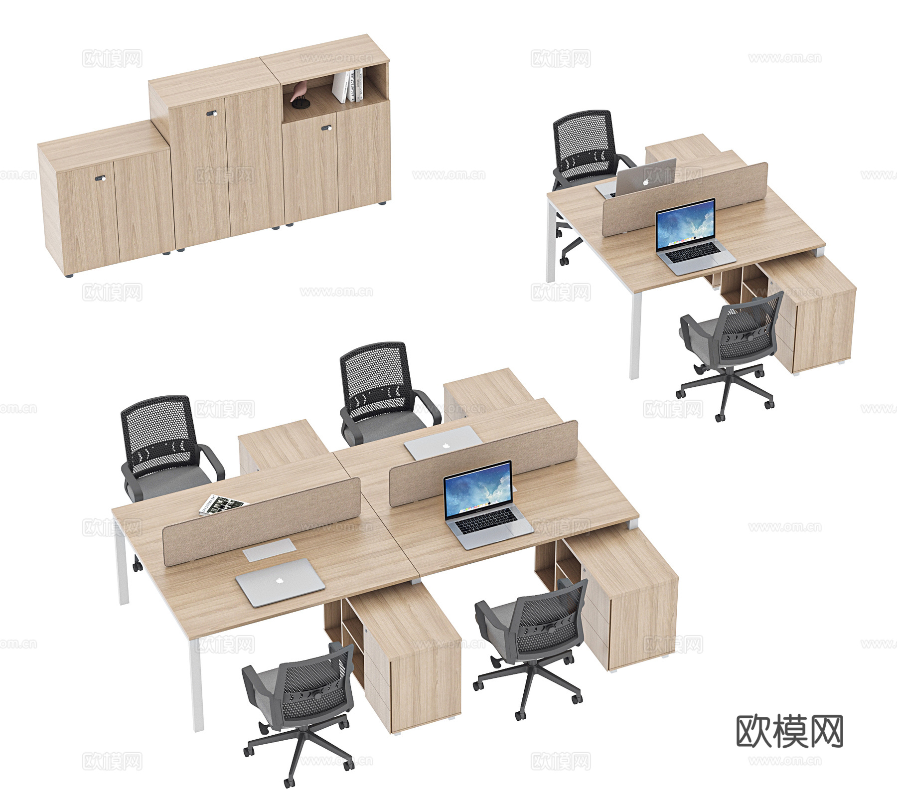 现代办公桌椅组合 办公桌 工位 员工位 桌屏 桌上屏 职员桌su模型