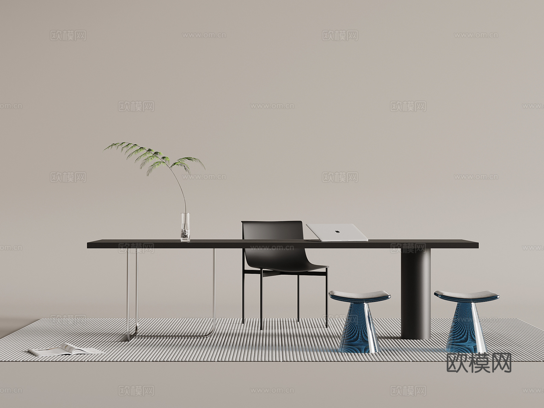现代意式简约书桌椅 办公桌椅su模型