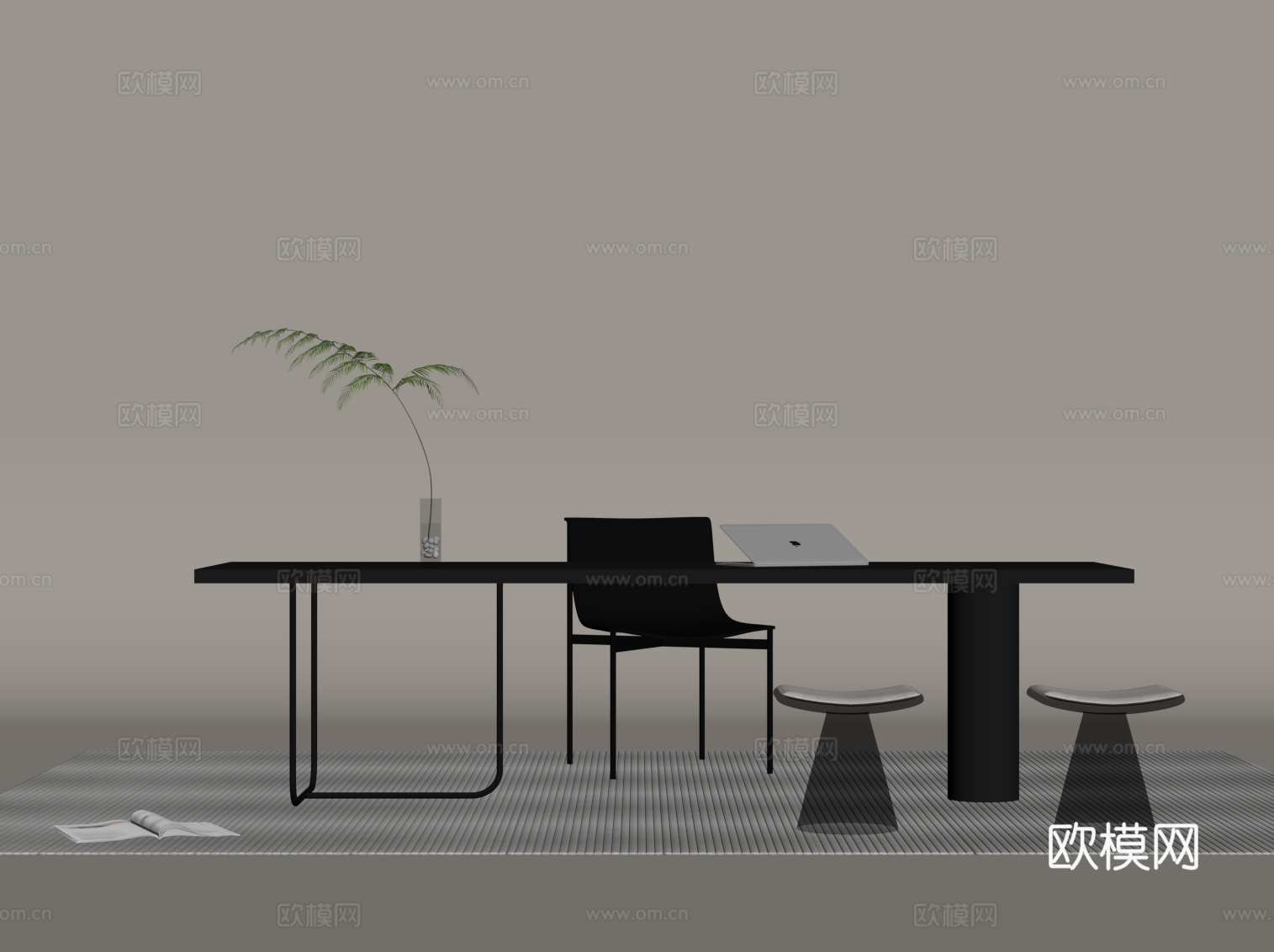 现代意式简约书桌椅 办公桌椅su模型