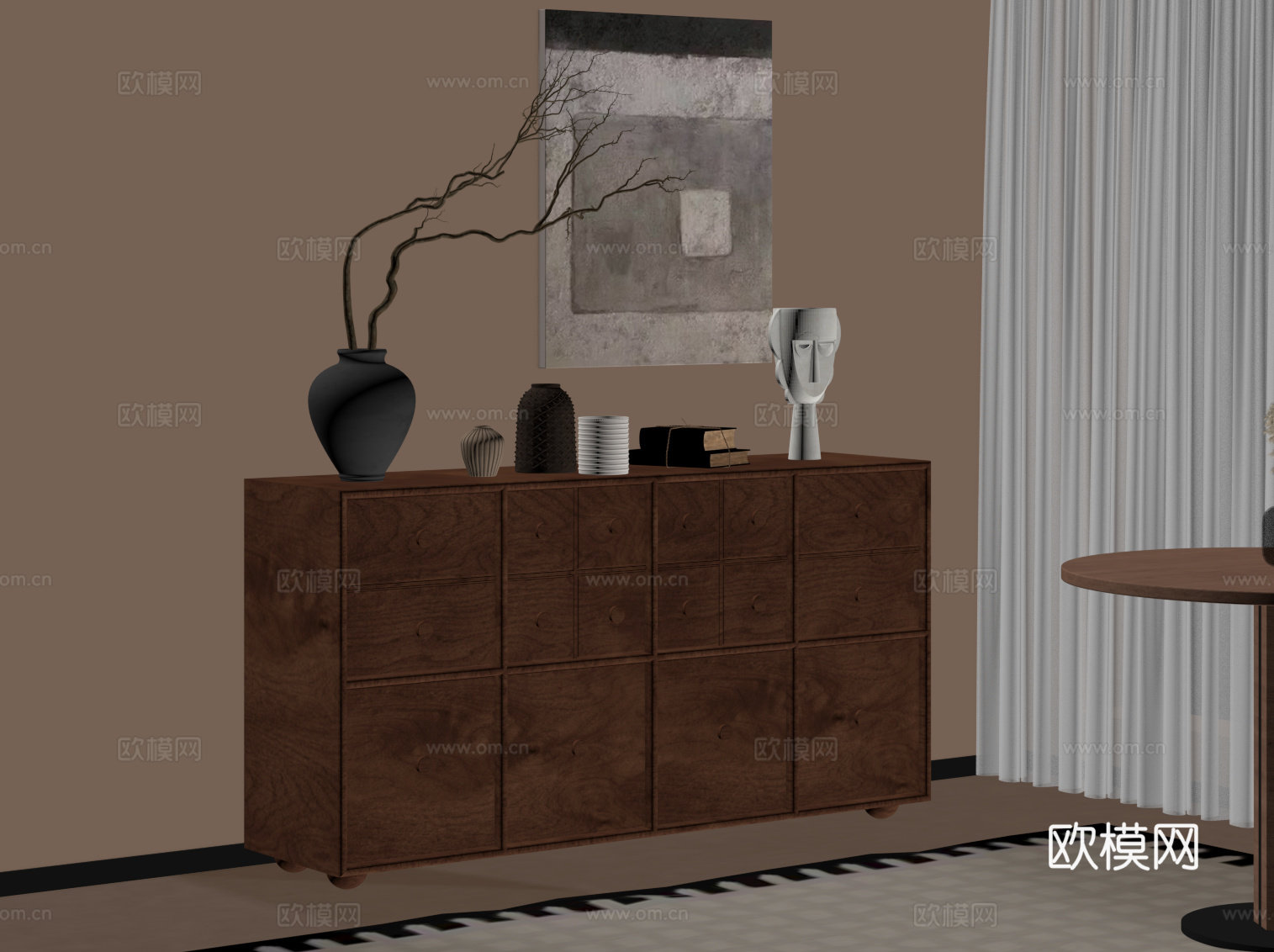 中古风玄关柜 端景柜 边柜su模型