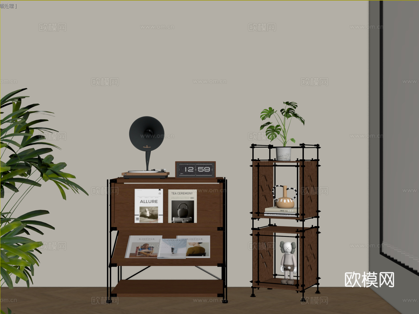 现代意式矮书柜 金属书架 置物架 收纳架 落地柜su模型