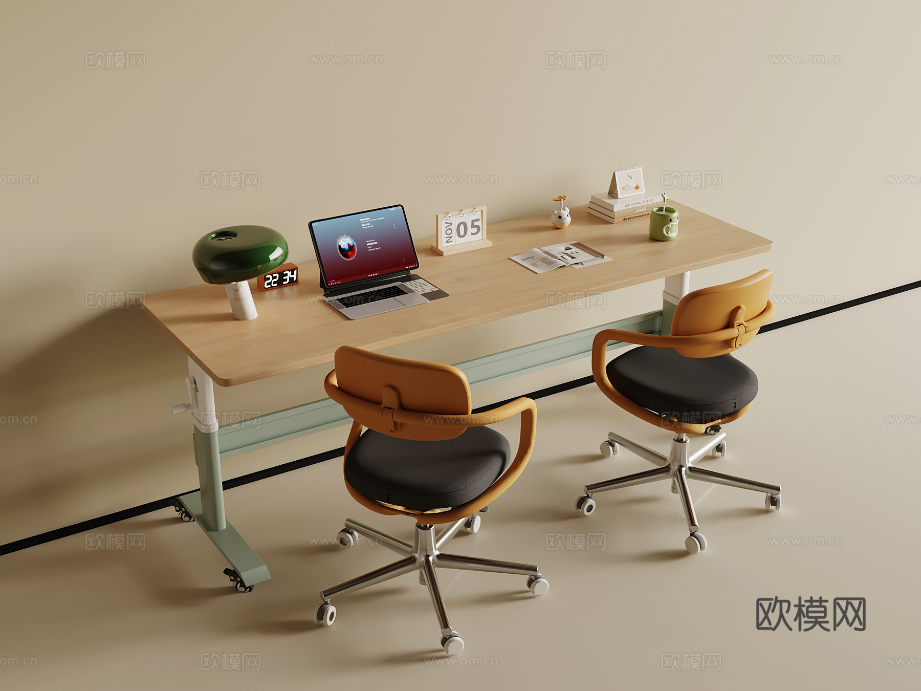 中古风写字桌 书桌椅su模型