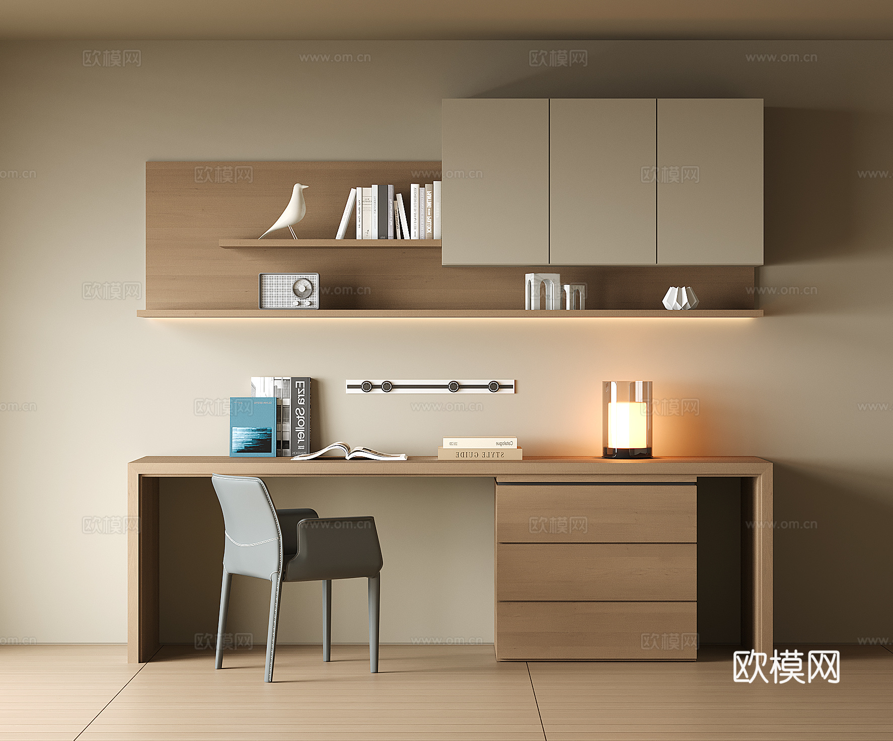 现代书桌柜组合3d模型下载