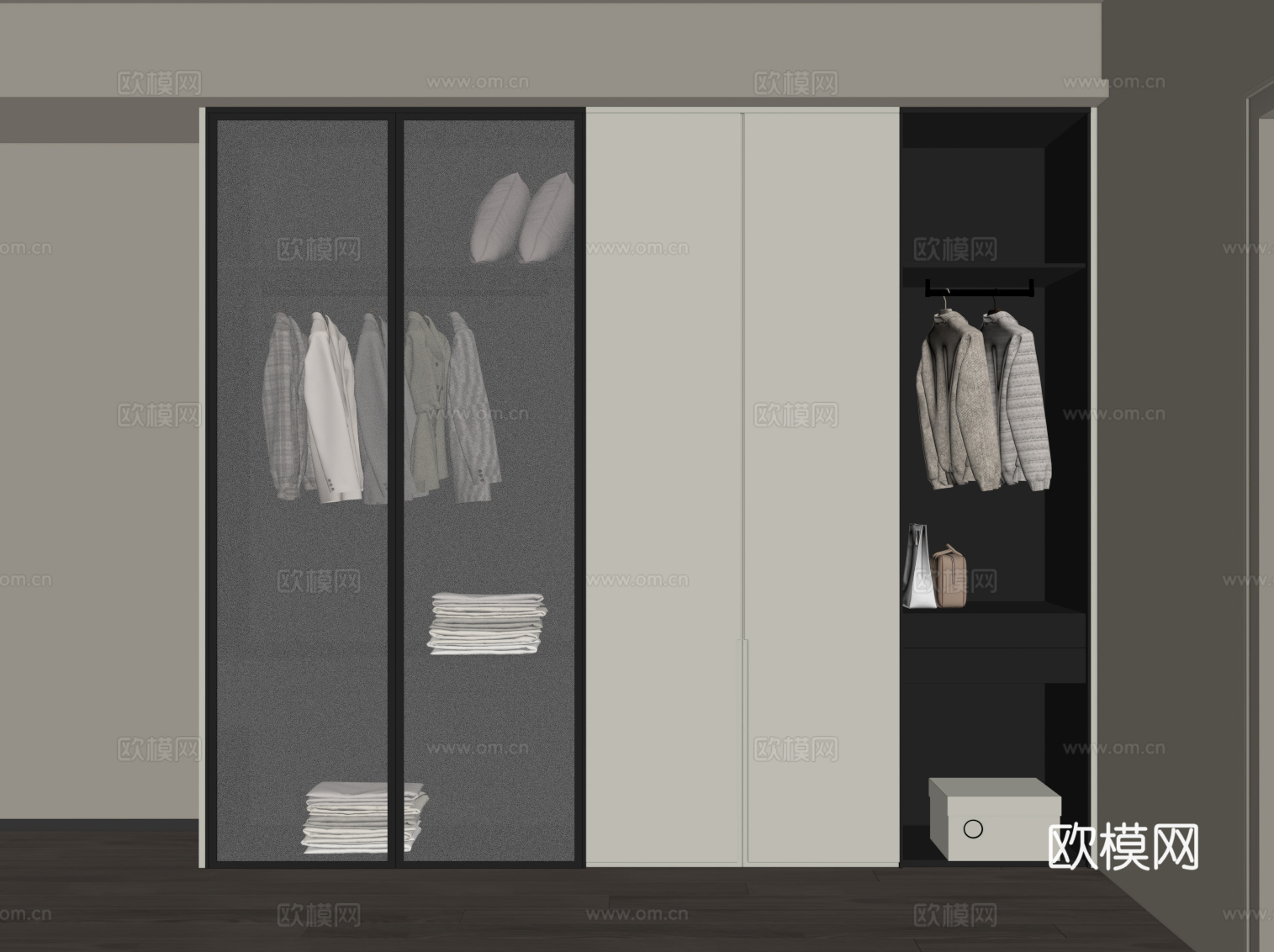 现代意式简约衣柜su模型