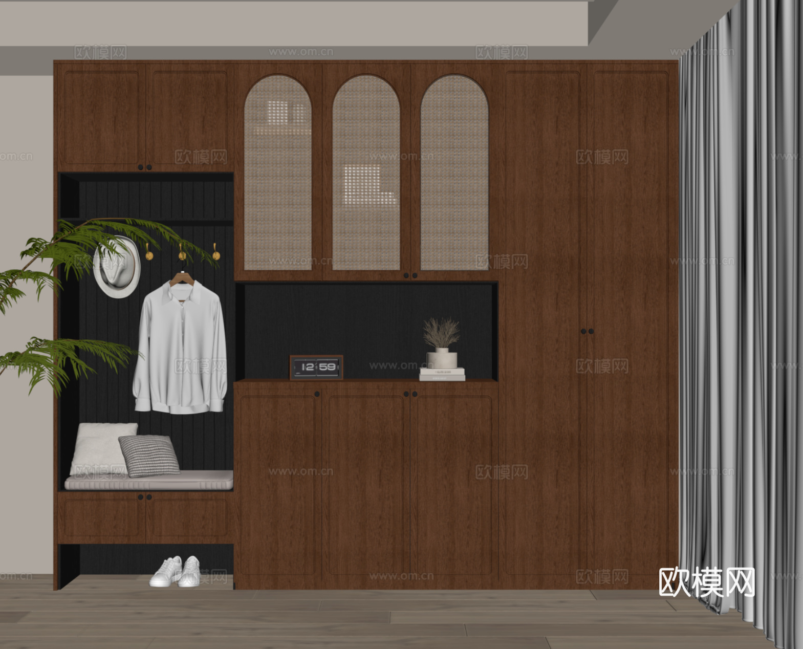 中古风鞋柜 入户鞋柜su模型
