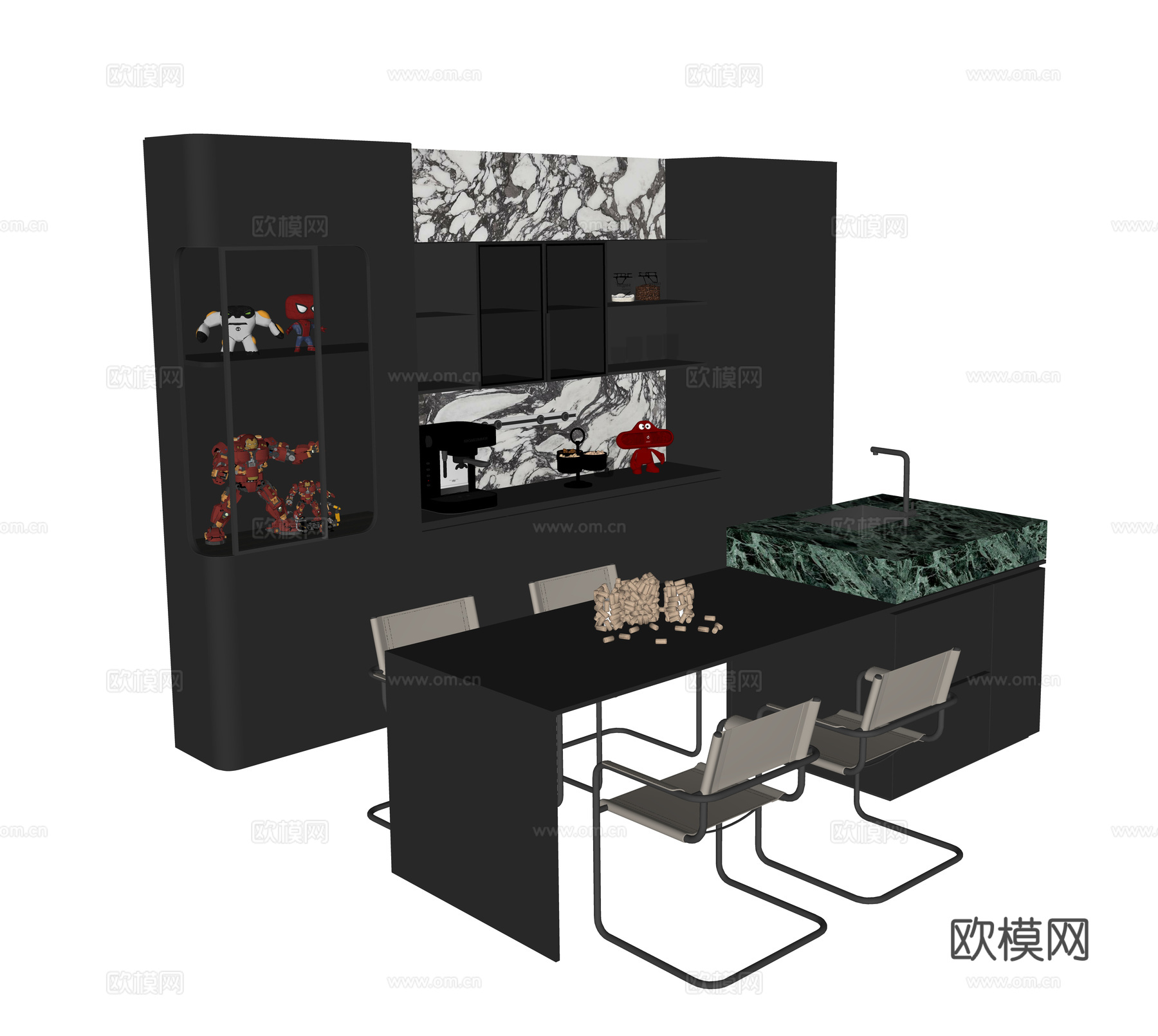 现代岛台餐边柜su模型