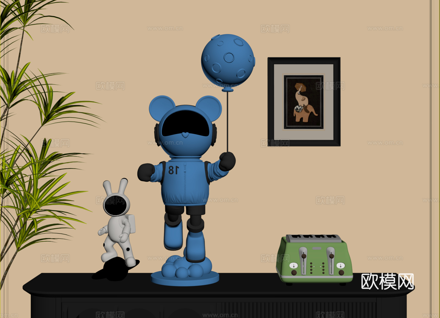 现代卡通雕塑 小熊雕塑 太空兔雕塑su模型