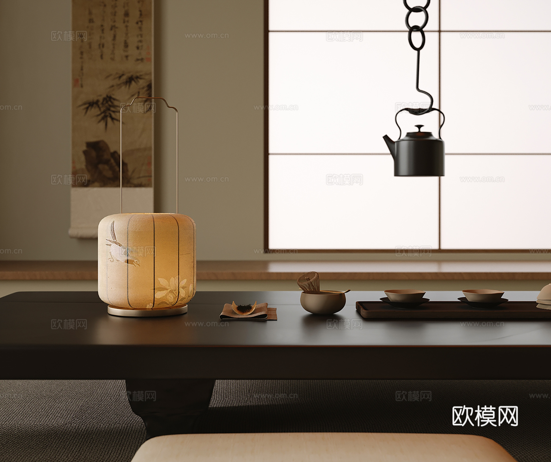 现代台灯 茶具摆件su模型