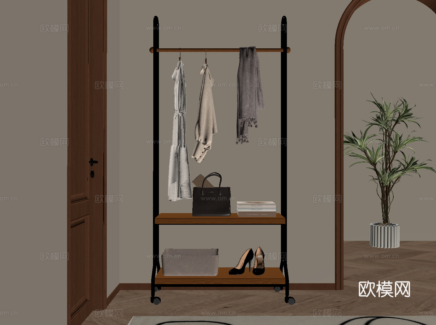 中古衣架 挂衣架 现代衣帽架 落地衣架su模型
