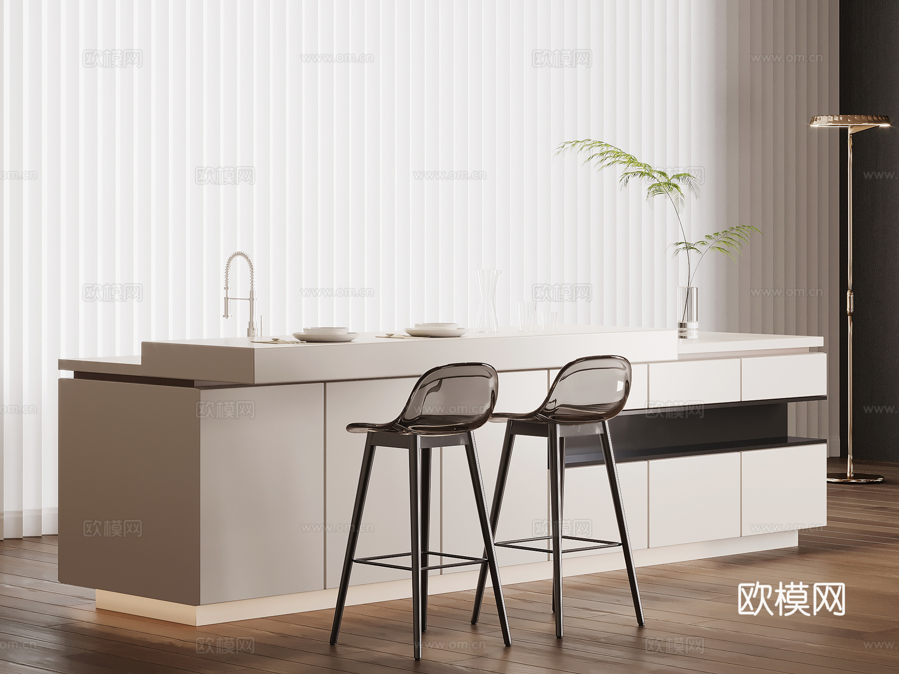 现代简约岛台 吧台su模型