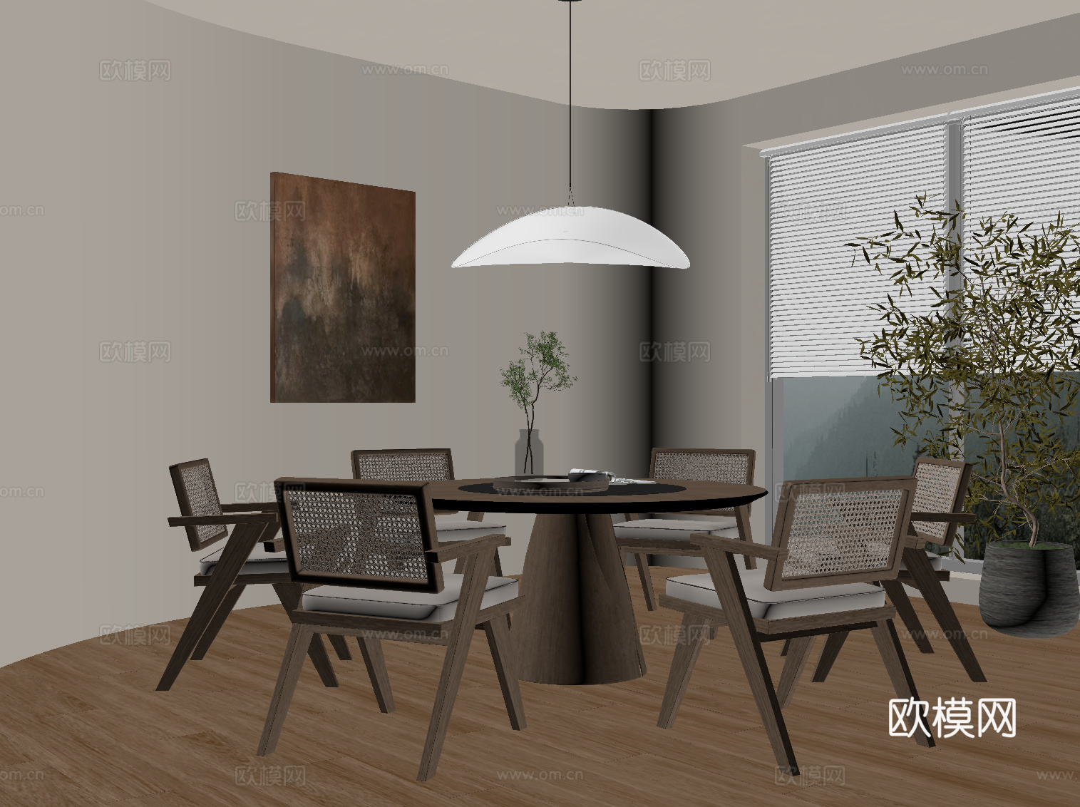 侘寂风餐桌椅 圆形餐桌su模型