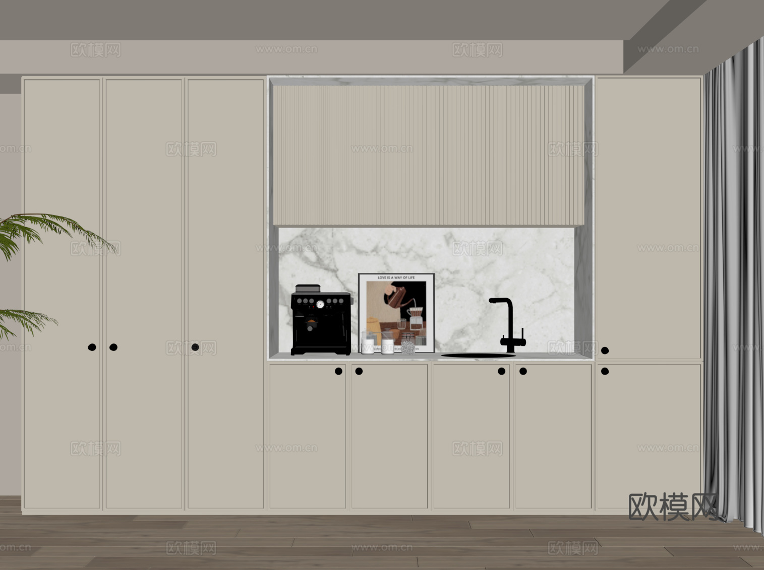 法式奶油风酒柜 餐边柜su模型