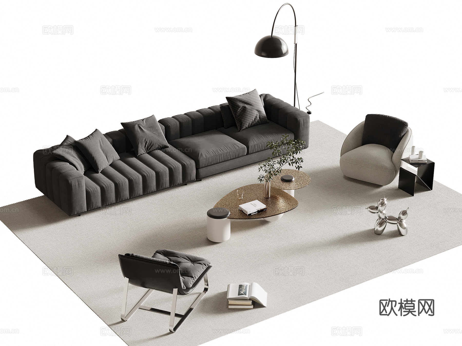 现代简约沙发茶几组合su模型