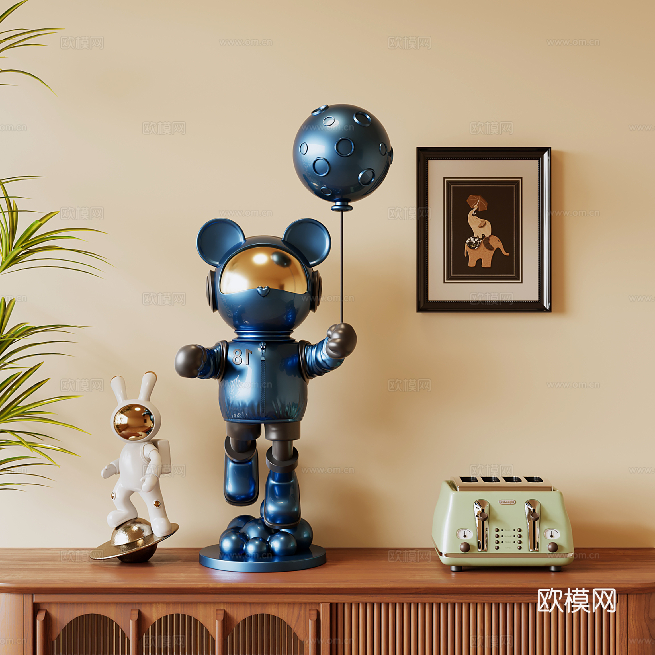 现代卡通雕塑 小熊雕塑 太空兔雕塑su模型