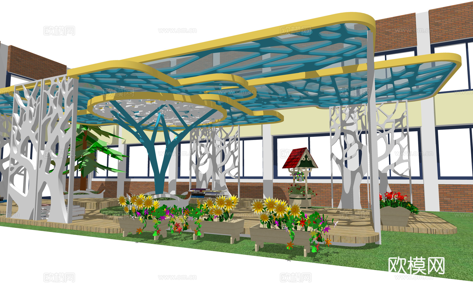 走廊 办事大厅 停车场 政府机构 休息站su模型