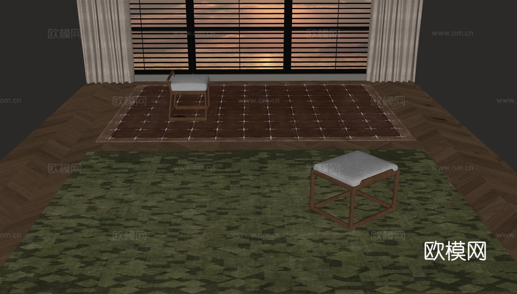 现代中古风地毯su模型