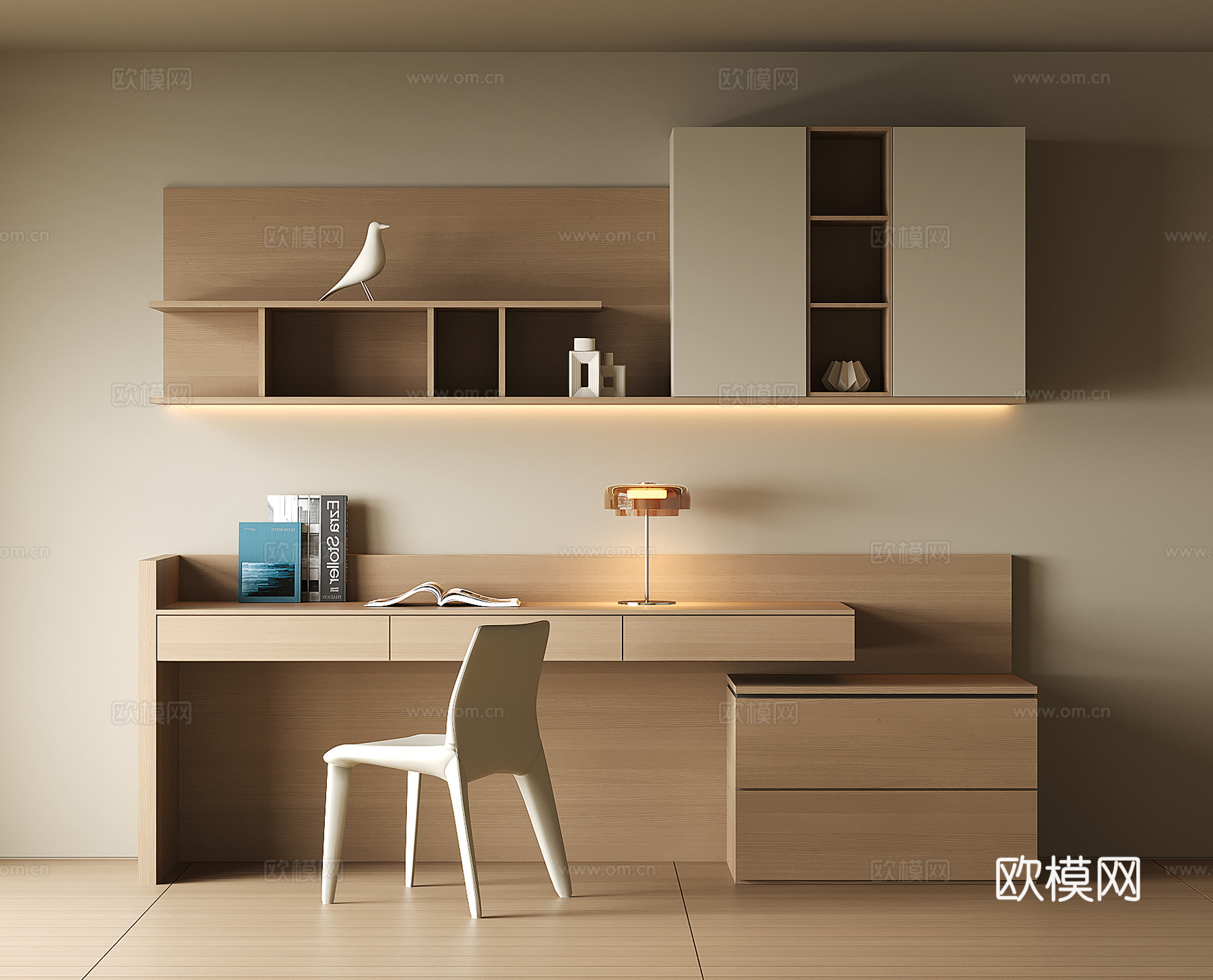 现代书桌柜组合su模型