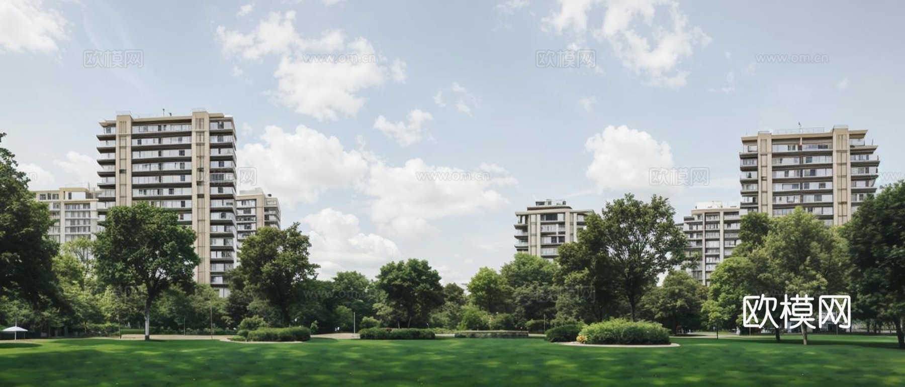 现代白天城市外景草坪外景贴图