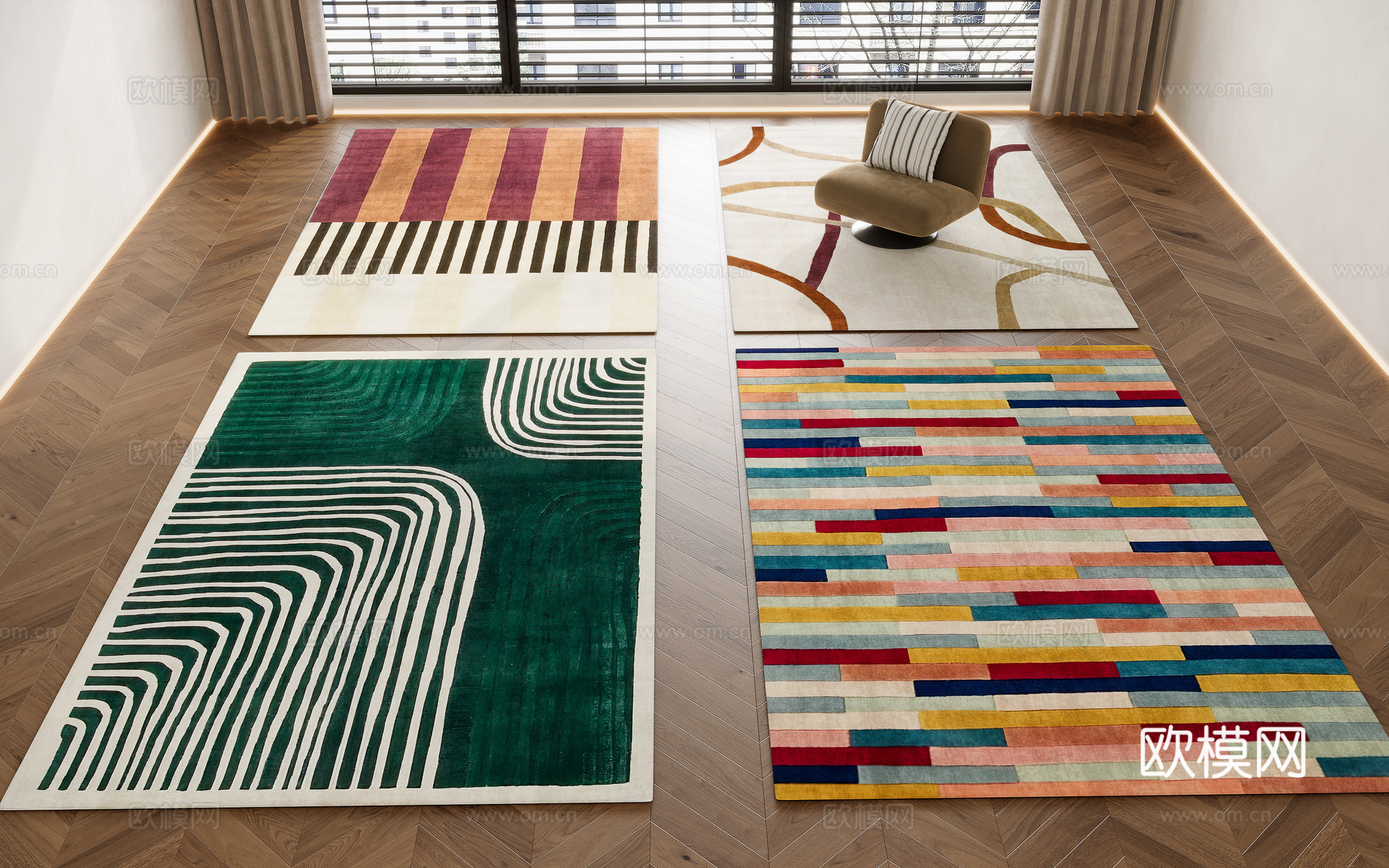 现代中古风地毯su模型