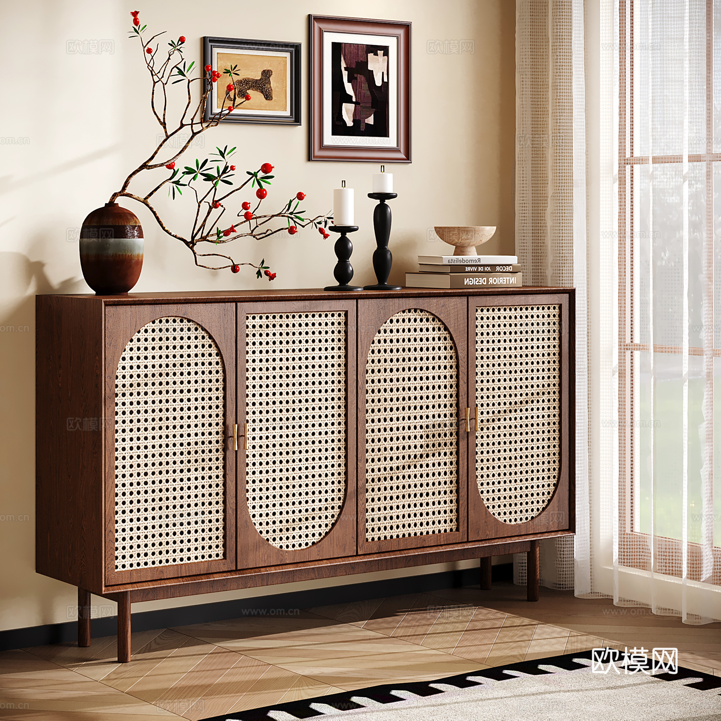 中古侘寂玄关柜 边柜 餐边柜 收纳储物柜 斗柜su模型