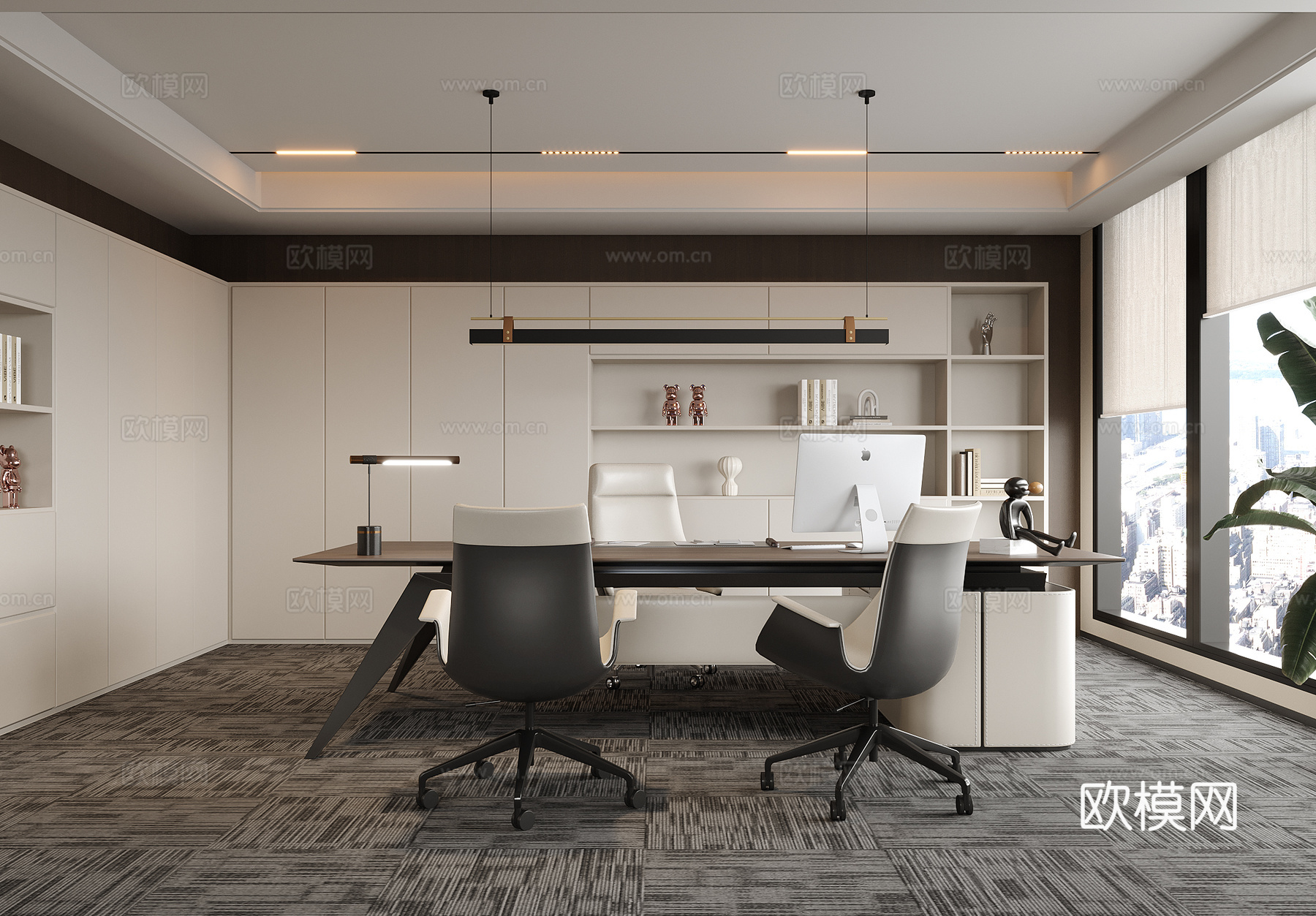 现代办公室 经理办公室 办公桌椅su模型
