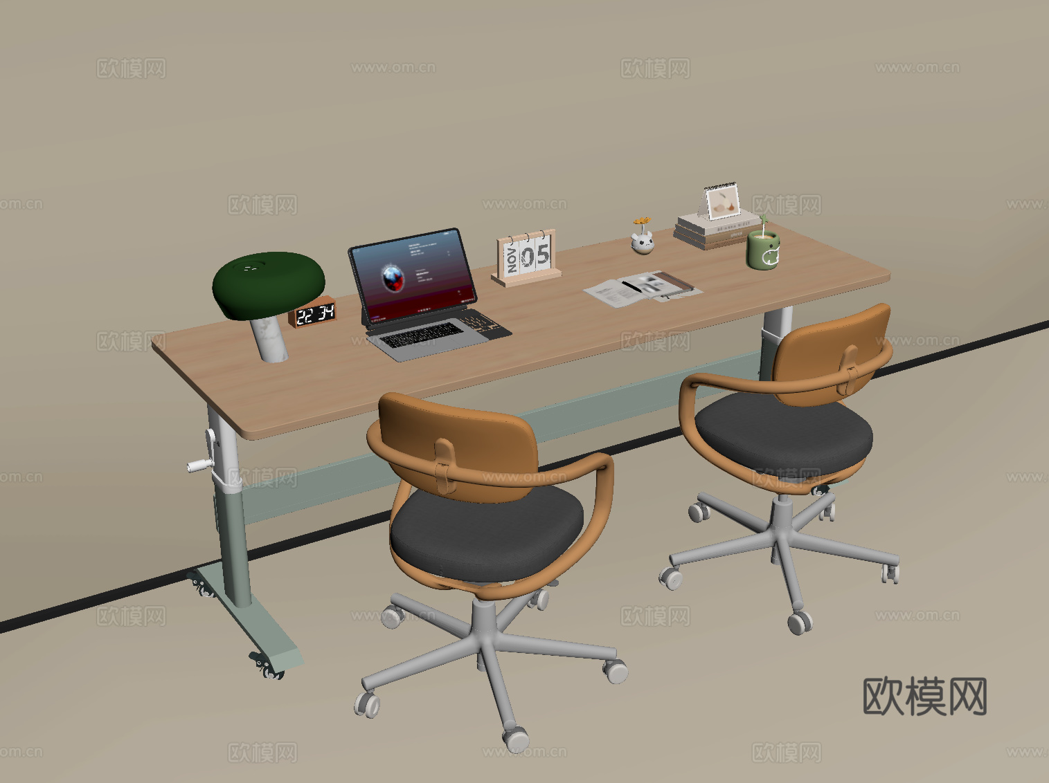 中古风写字桌 书桌椅su模型