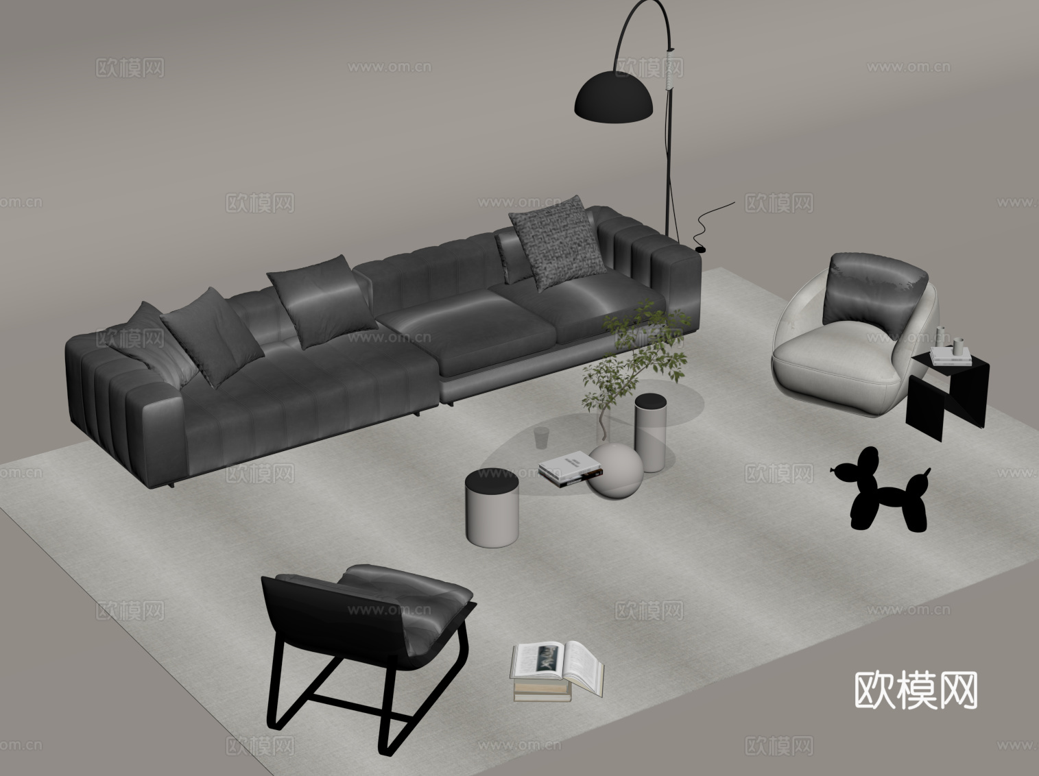现代简约沙发茶几组合su模型