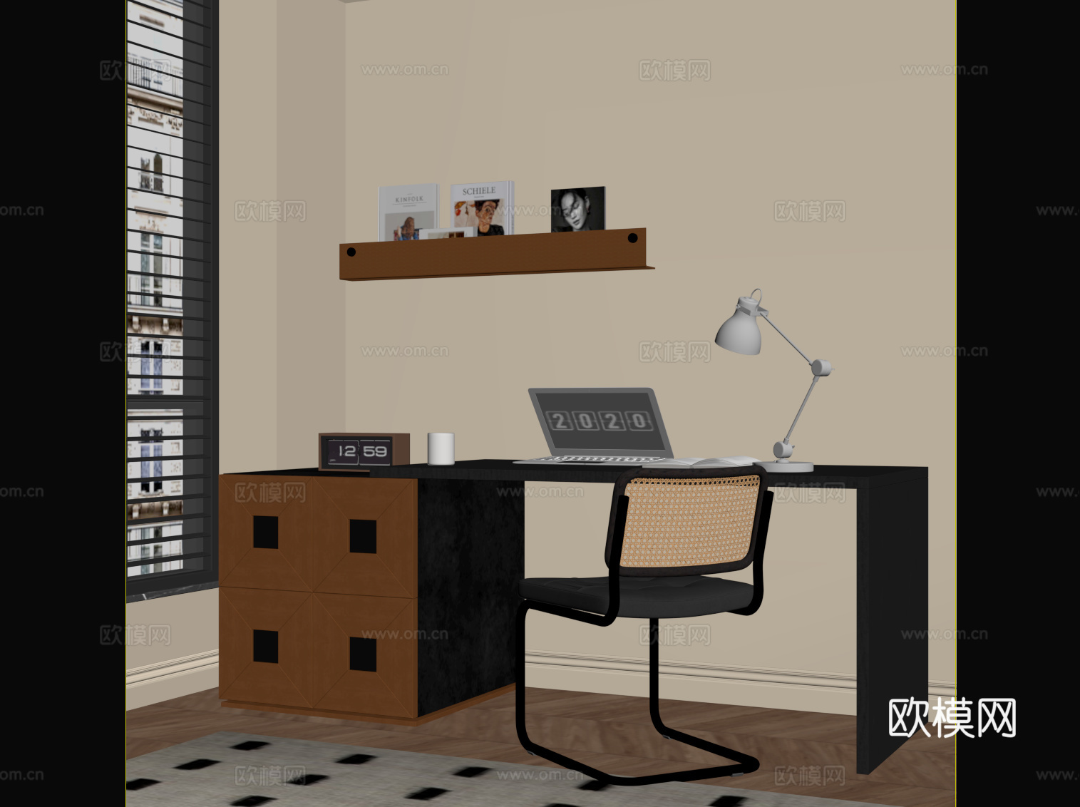 中古风书桌椅 梳妆台su模型