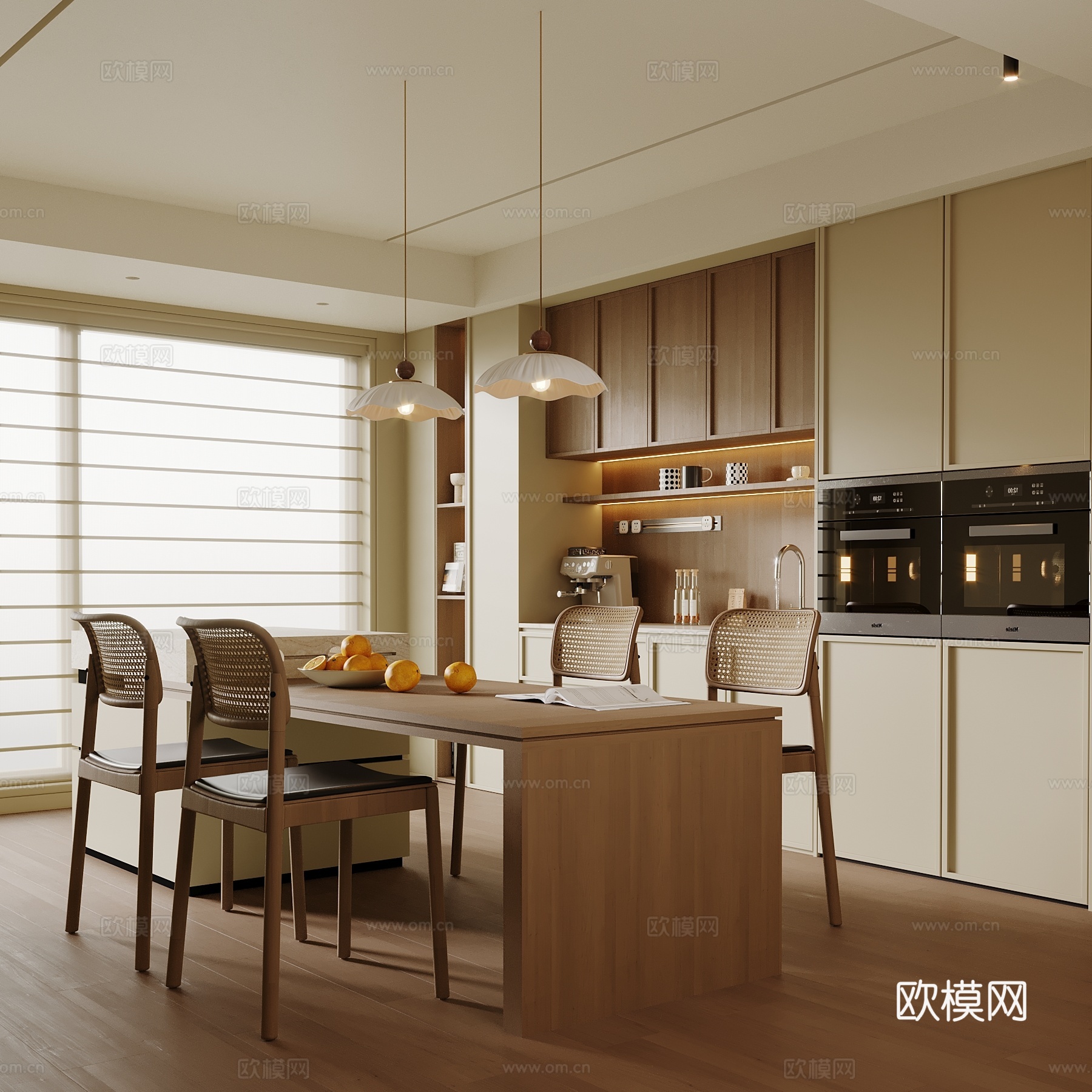 现代餐厅 酒柜 餐桌椅 岛台su模型