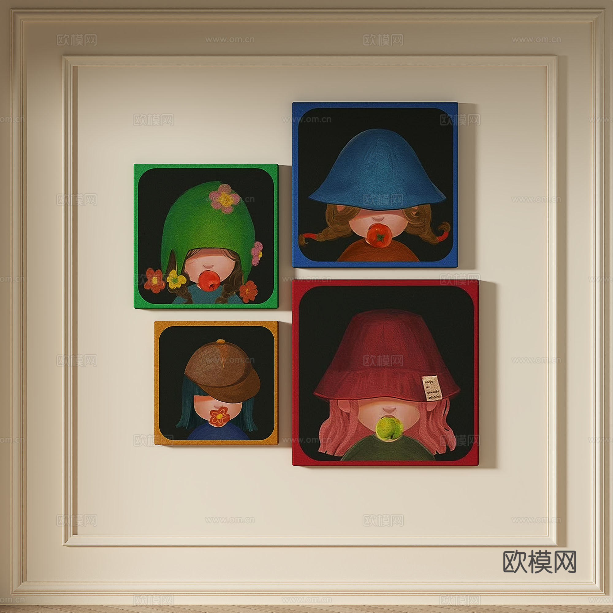 现代，简约，抽象，组合，装饰画免费3d模型