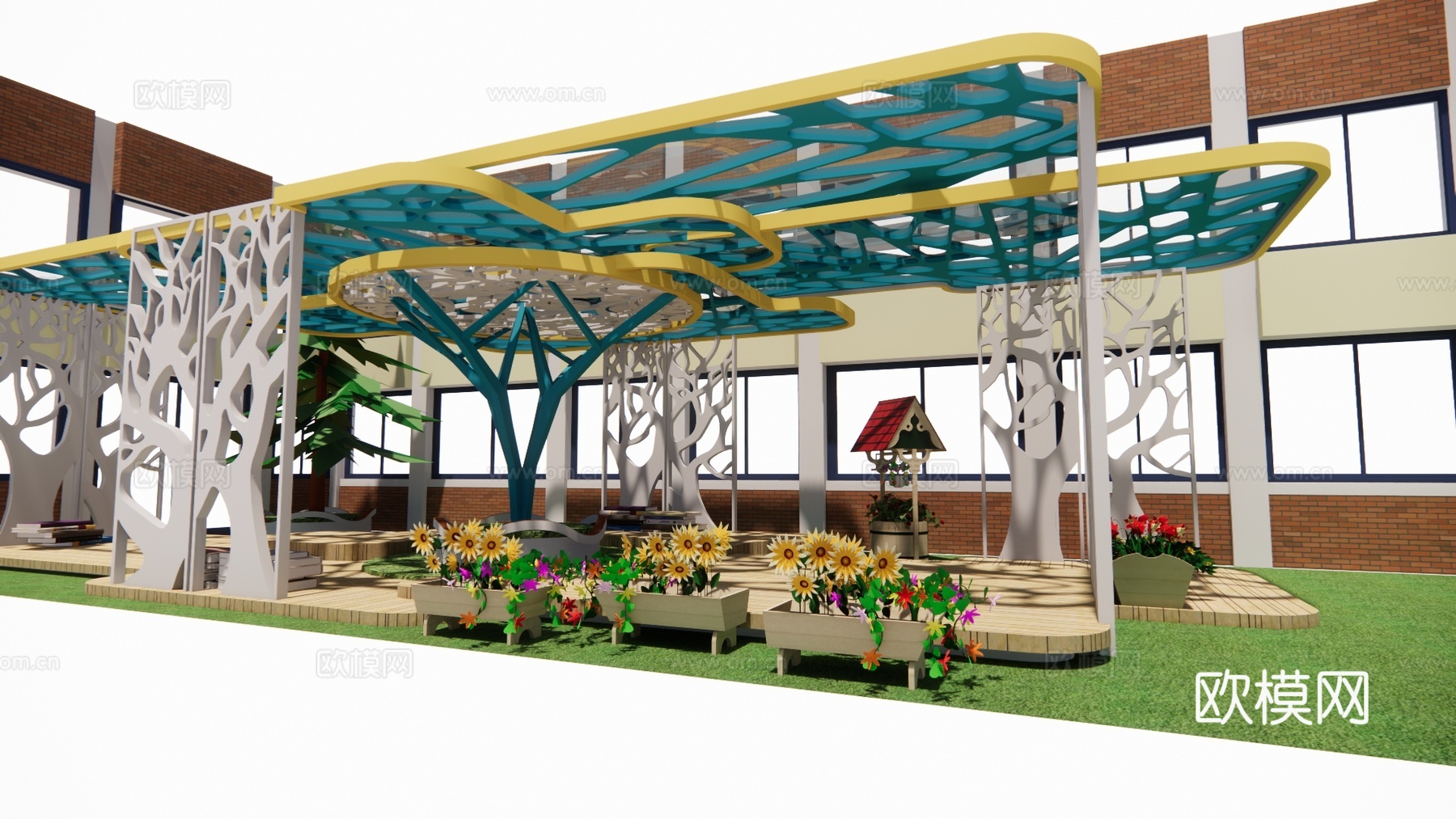 走廊 办事大厅 停车场 政府机构 休息站su模型