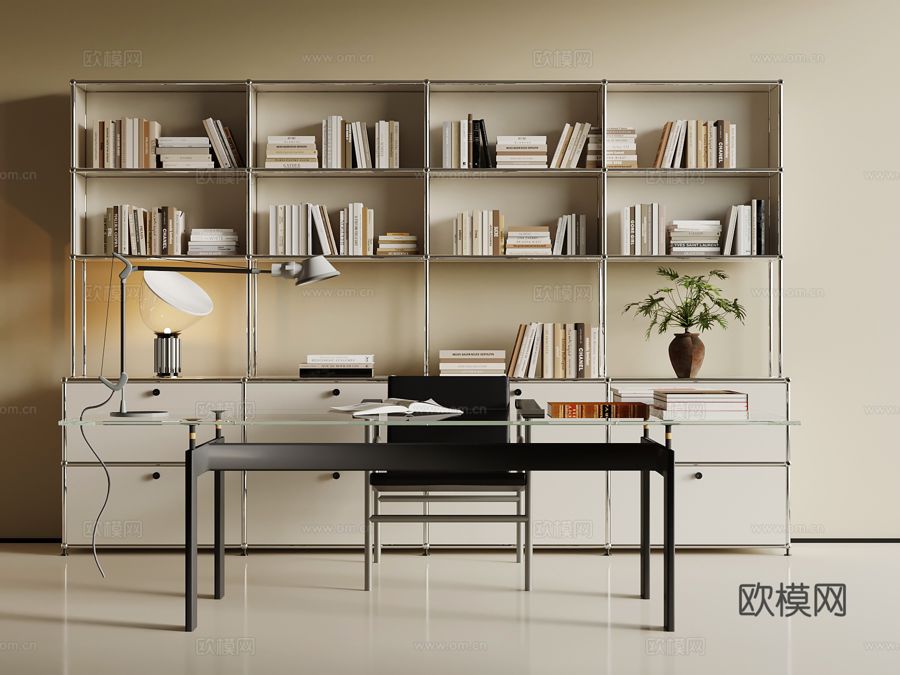 中古风书柜 书桌椅3d模型下载