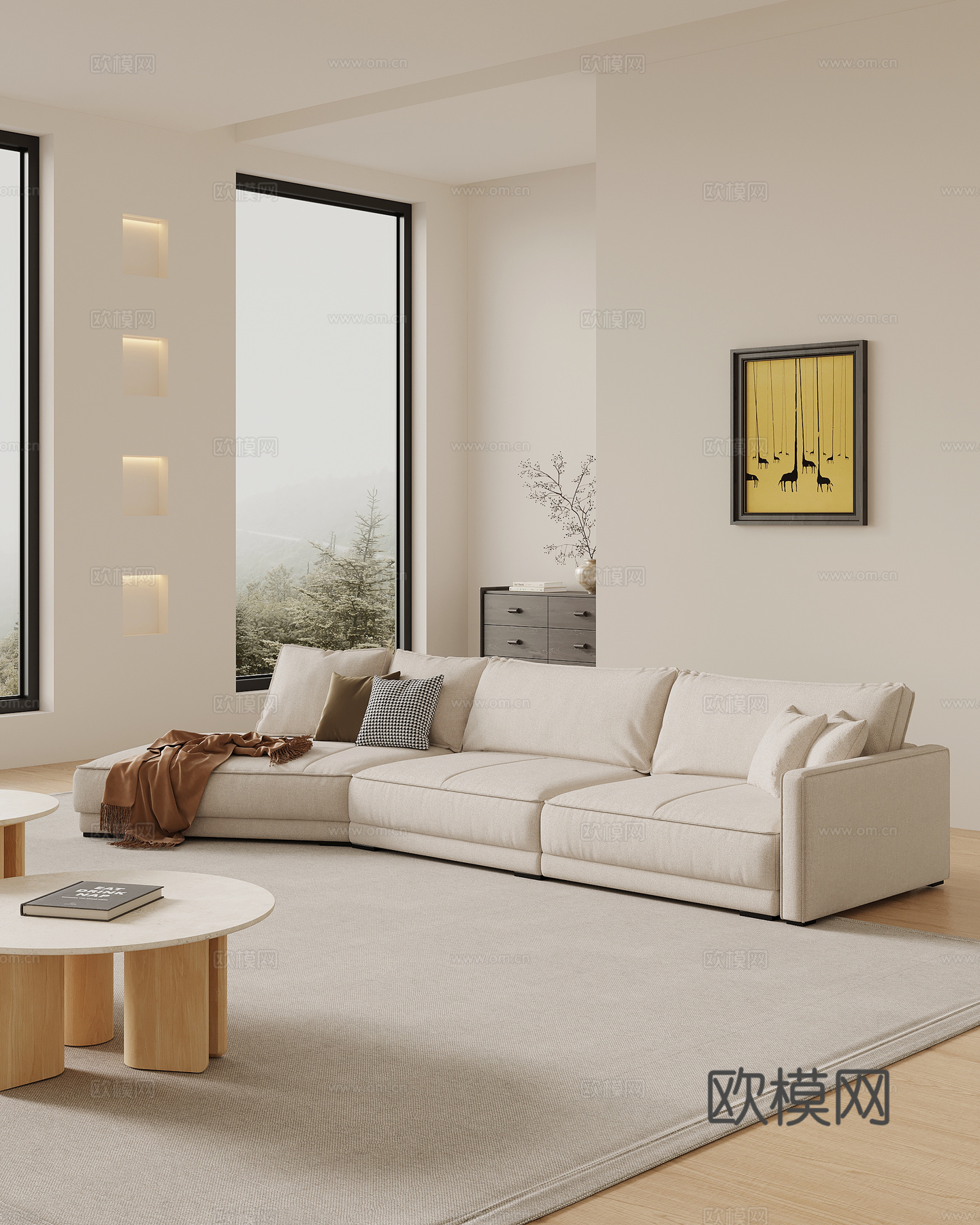 现代奶油风多人沙发 异形沙发 直排沙发su模型