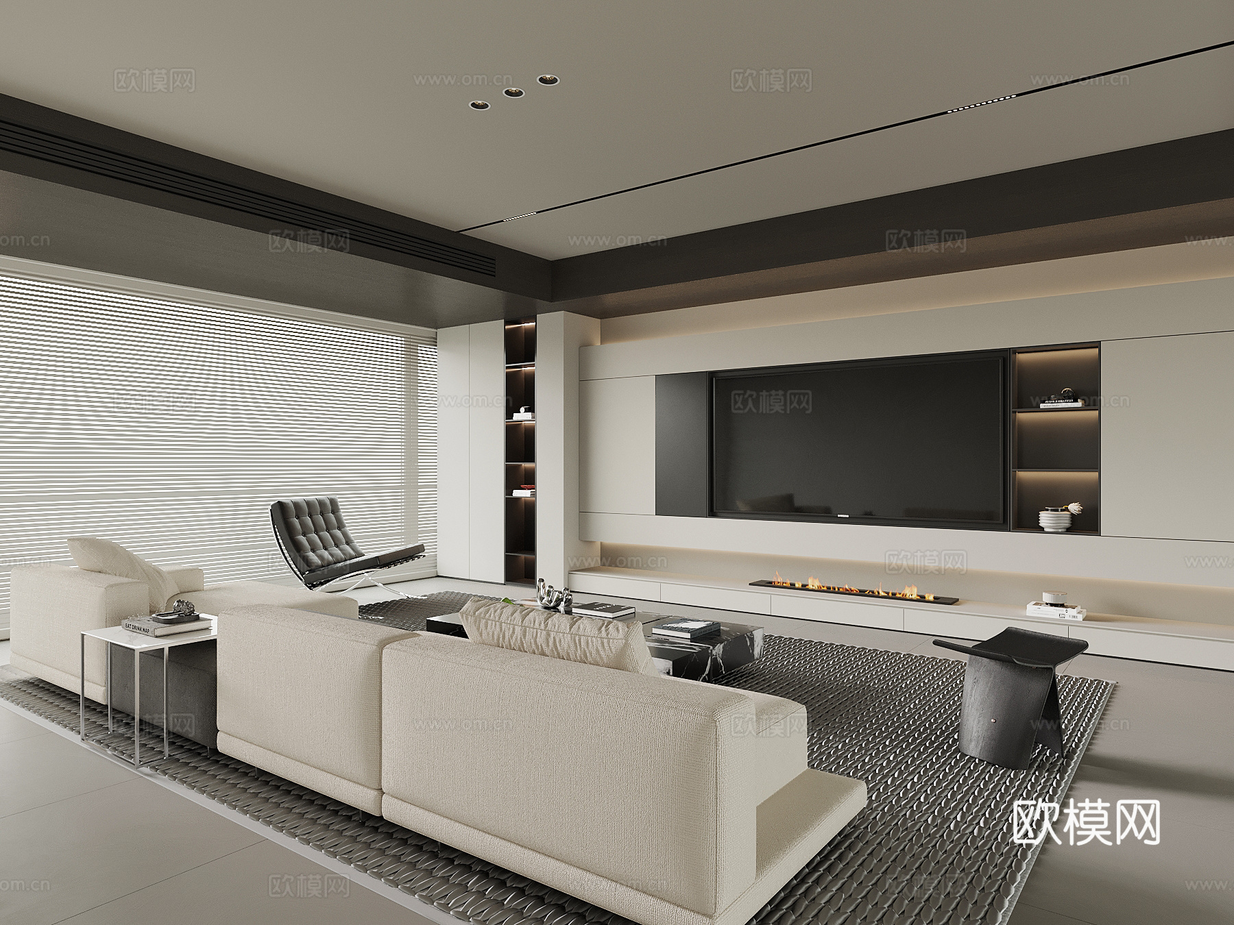 现代客厅 电视背景墙 沙发茶几su模型