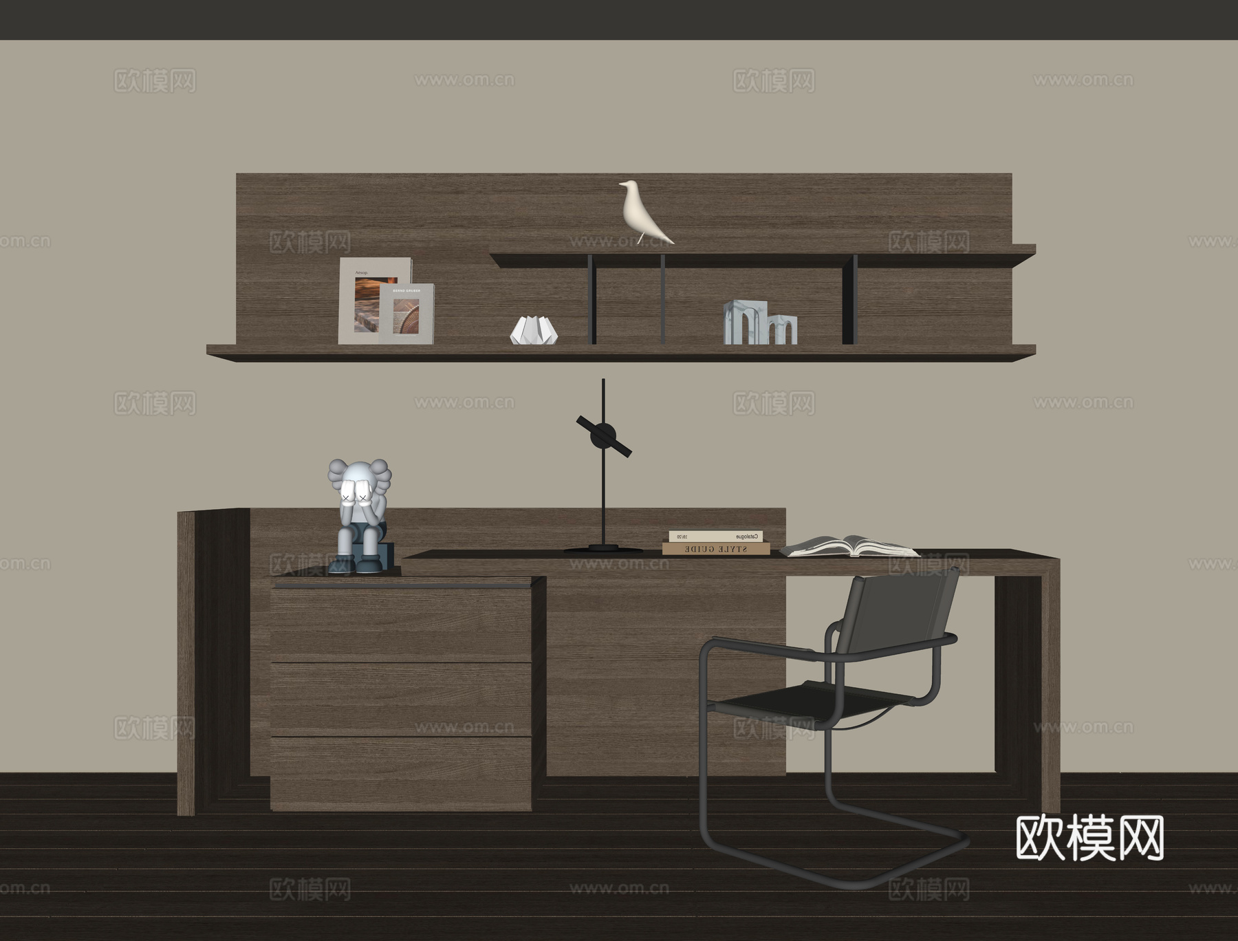 现代书桌柜组合su模型