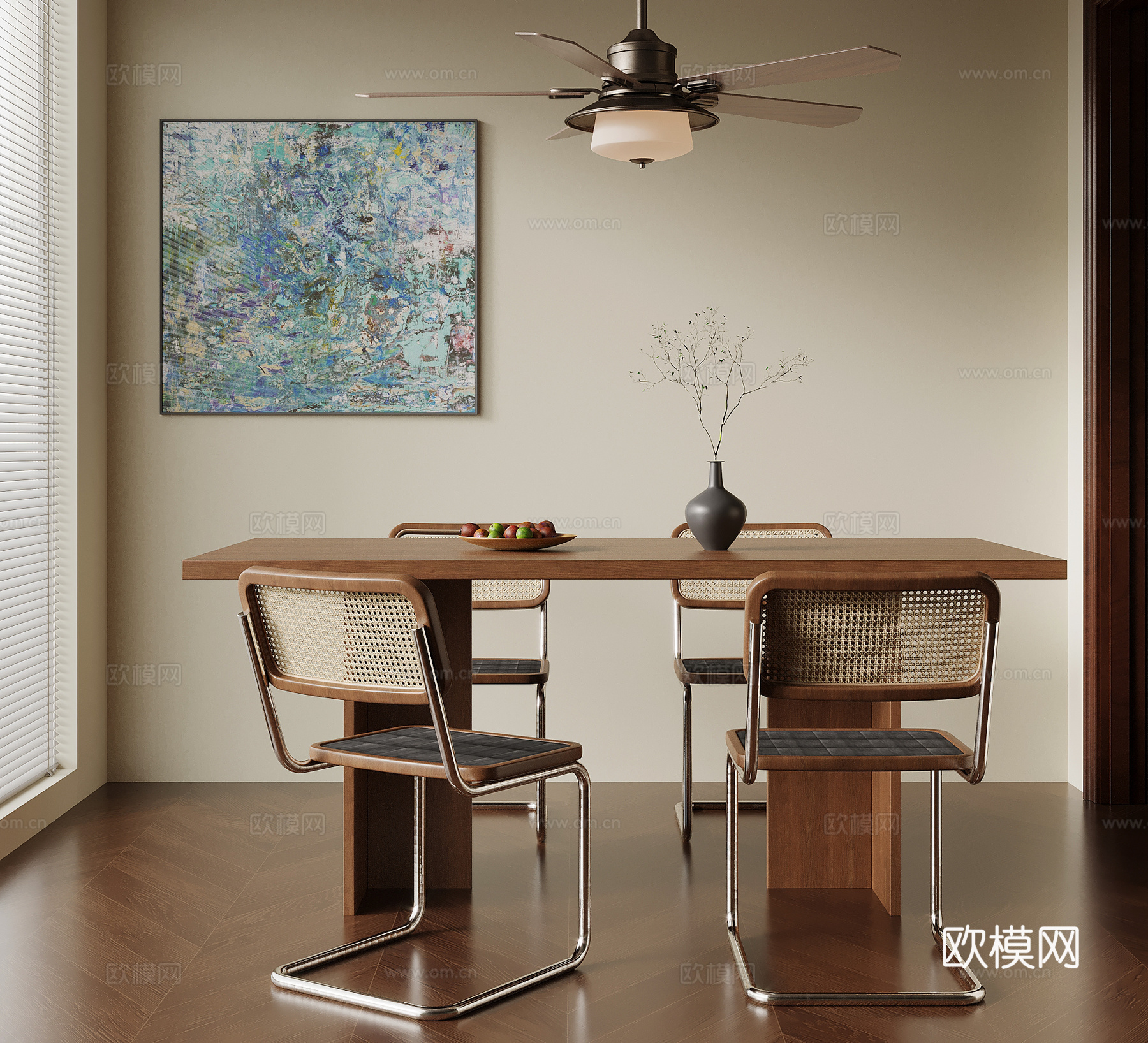 中古风餐桌椅su模型