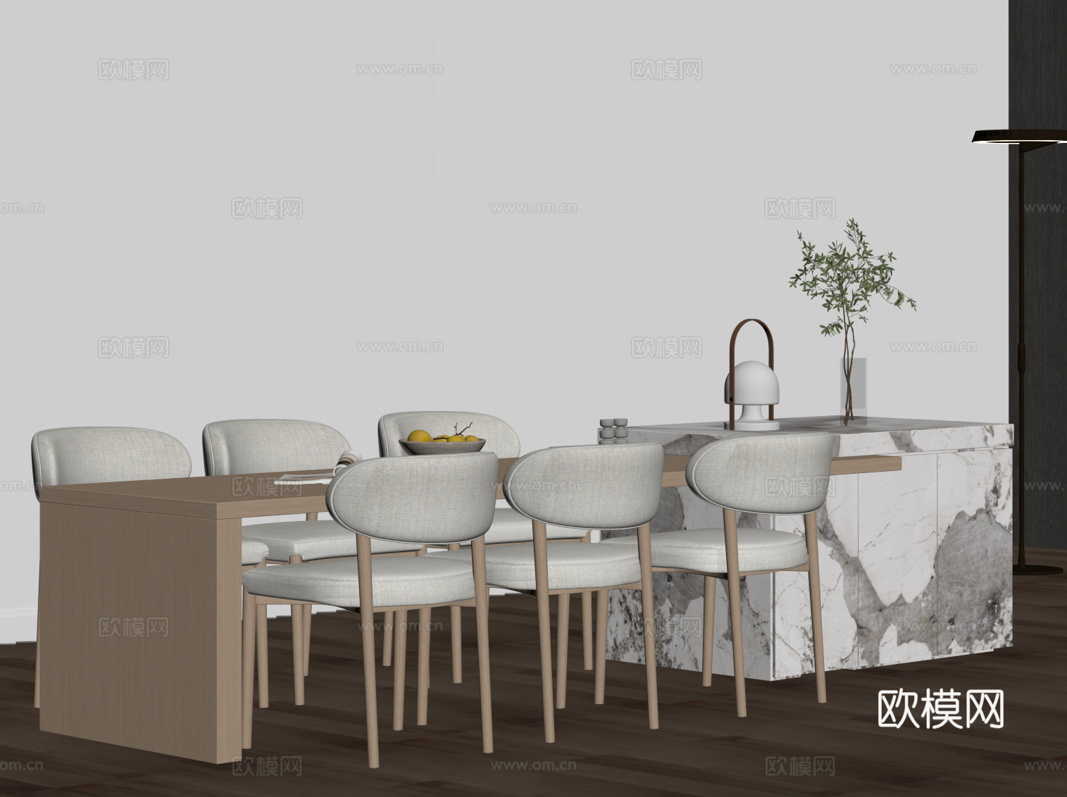 现代简约吧台 岛台 餐桌椅su模型