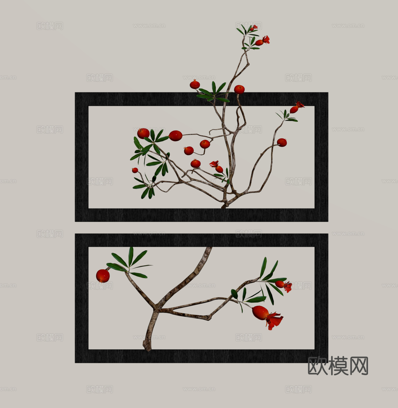 现代中古墙饰挂件su模型