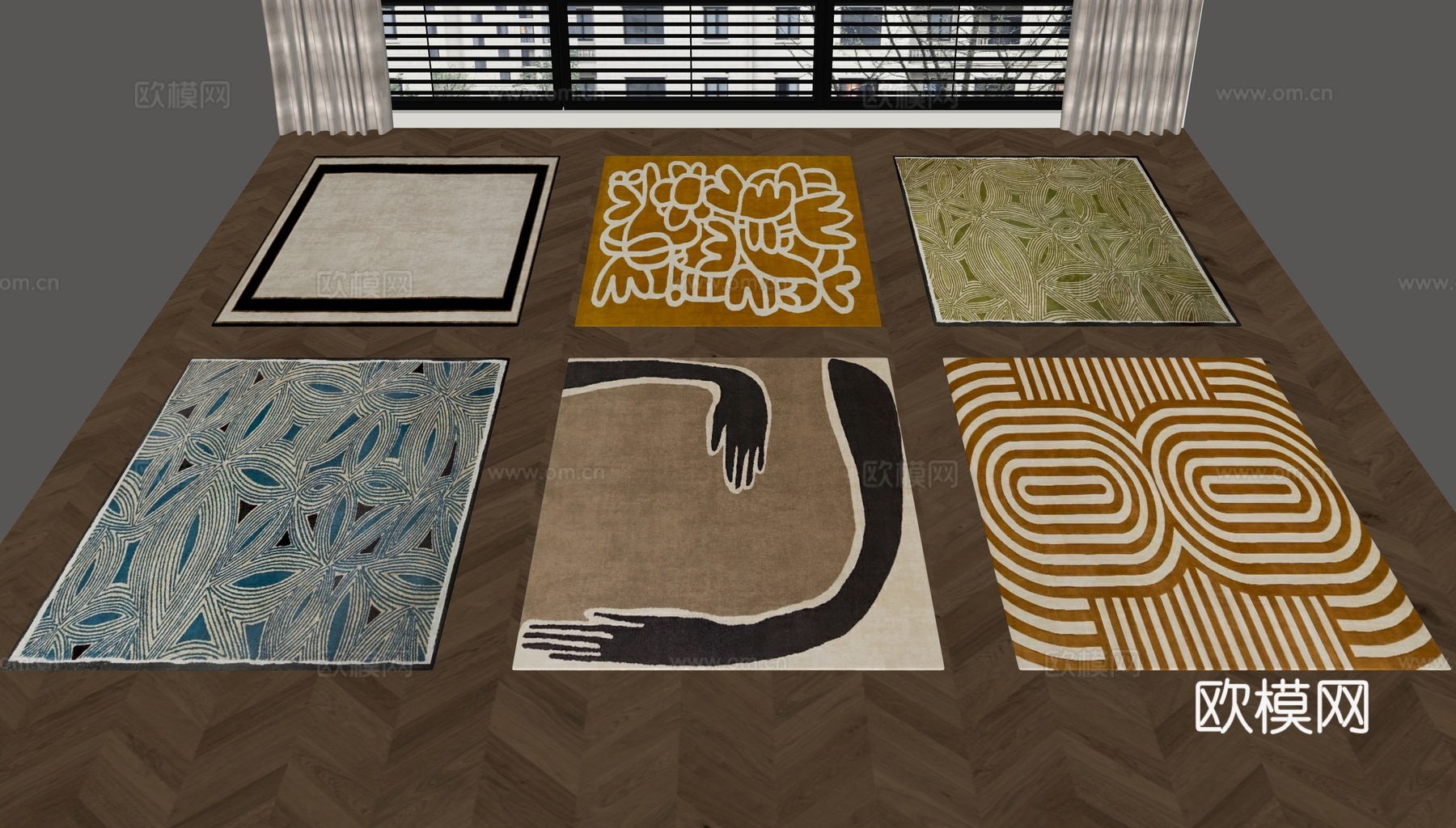 现代中古风地毯su模型