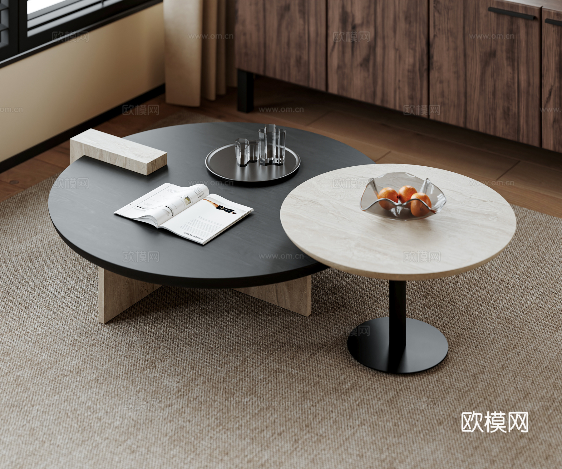 中古茶几组合 子母茶几 大理石茶几 木茶几 圆茶几 饰品摆su模型