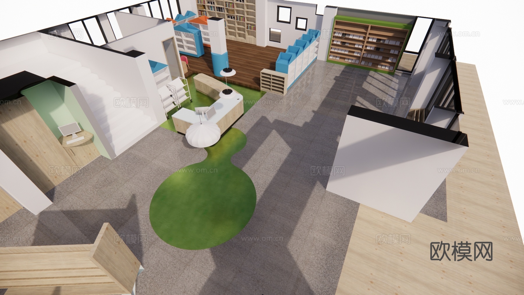 走廊 办事大厅 停车场 政府机构 休息站su模型