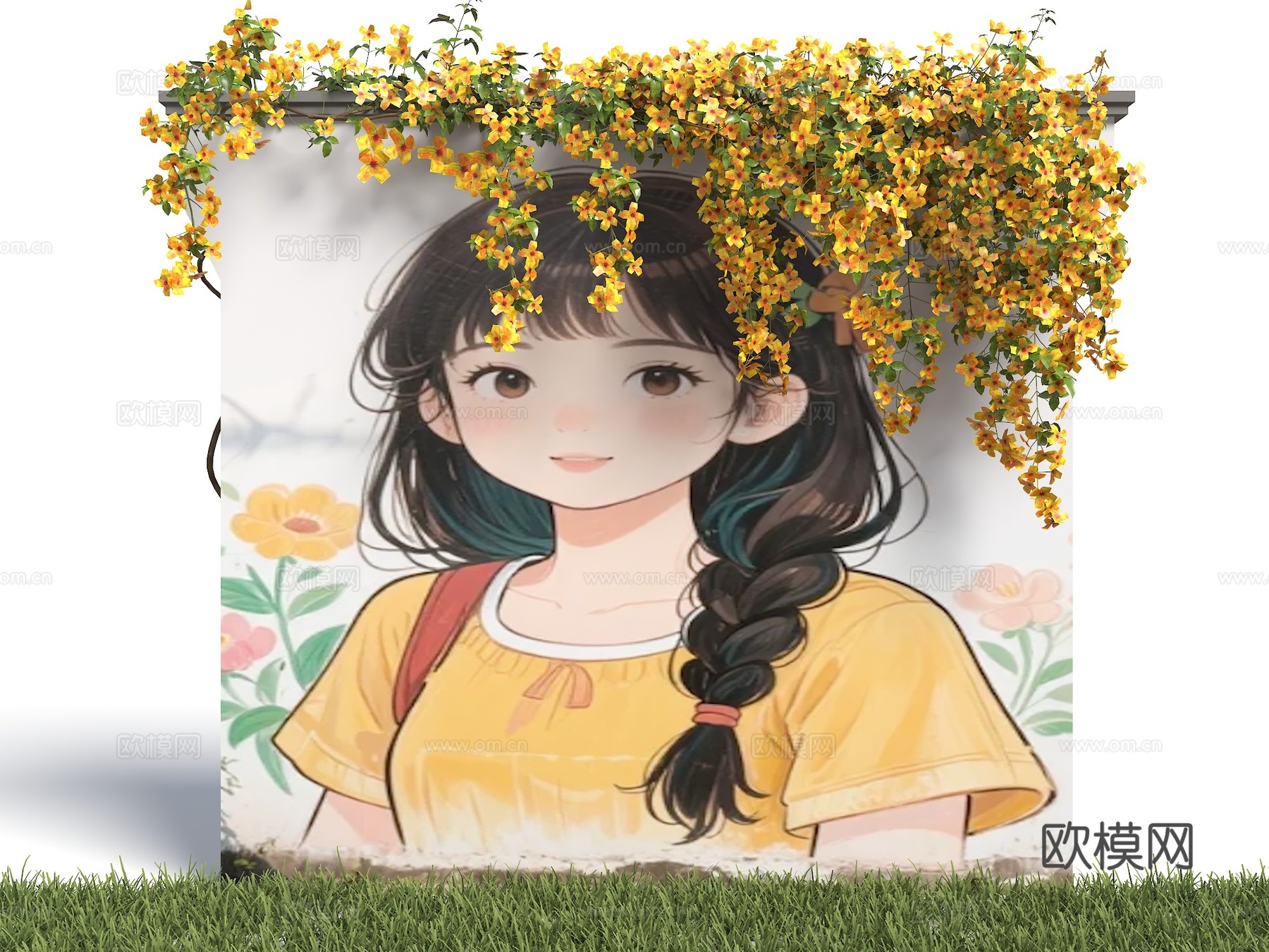 网红打卡墙 少女墙绘 美陈花朵围墙 植物花卉 藤爬植物 花朵su模型