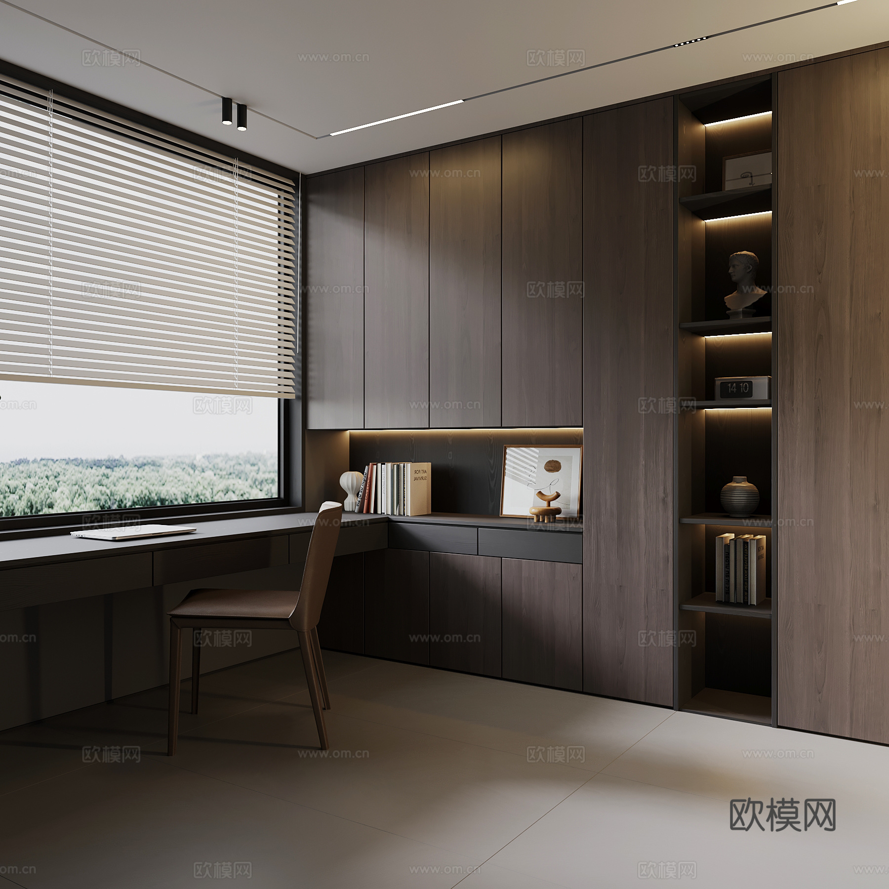 现代意式书房 写字房su模型