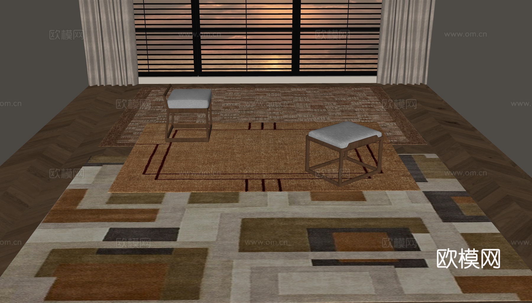 现代中古风地毯su模型