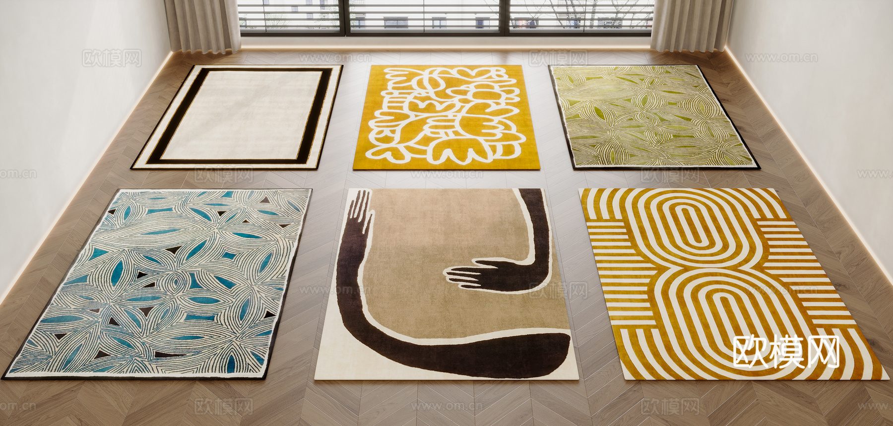 现代中古风地毯su模型