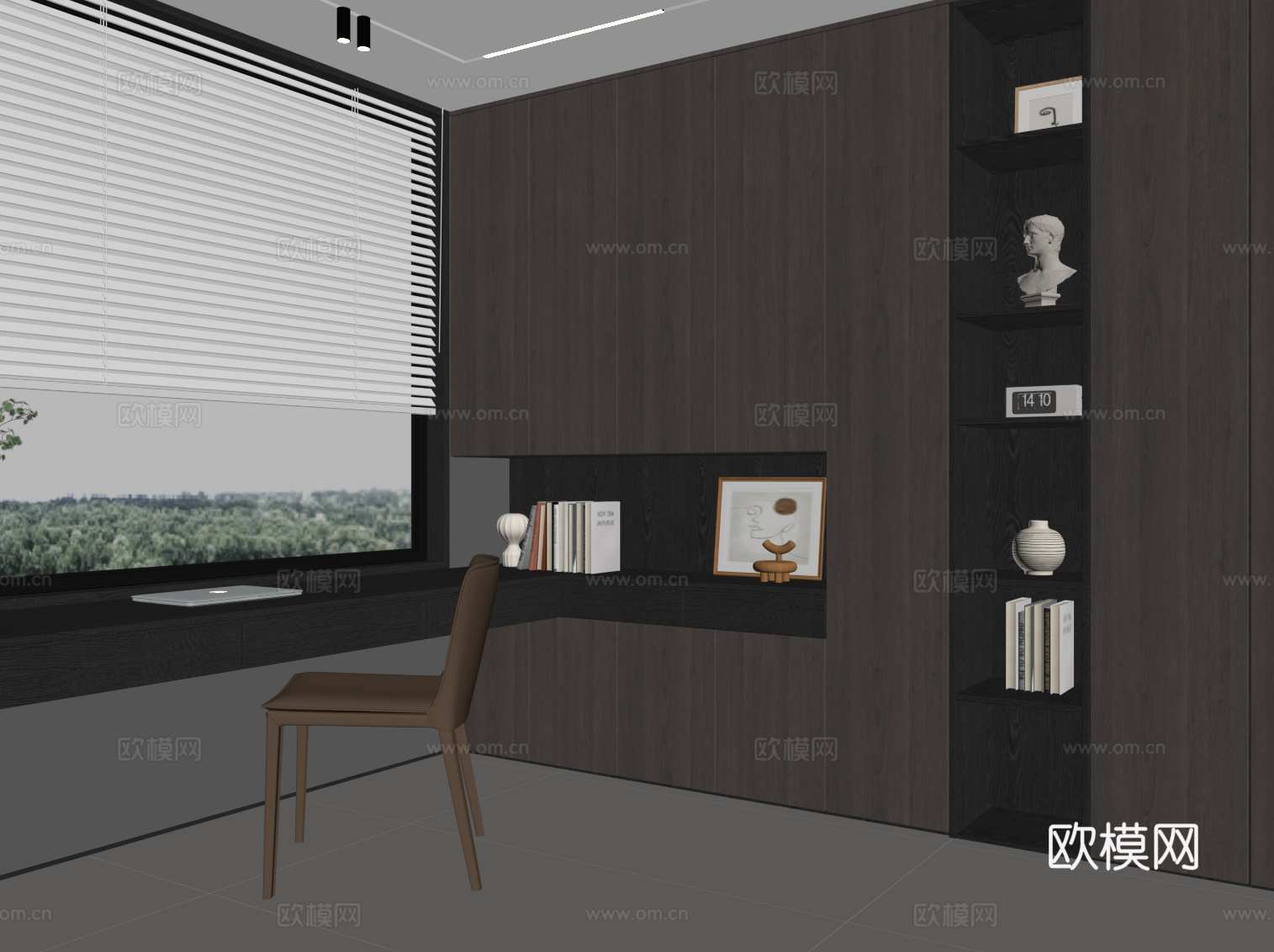 现代意式书房 写字房su模型