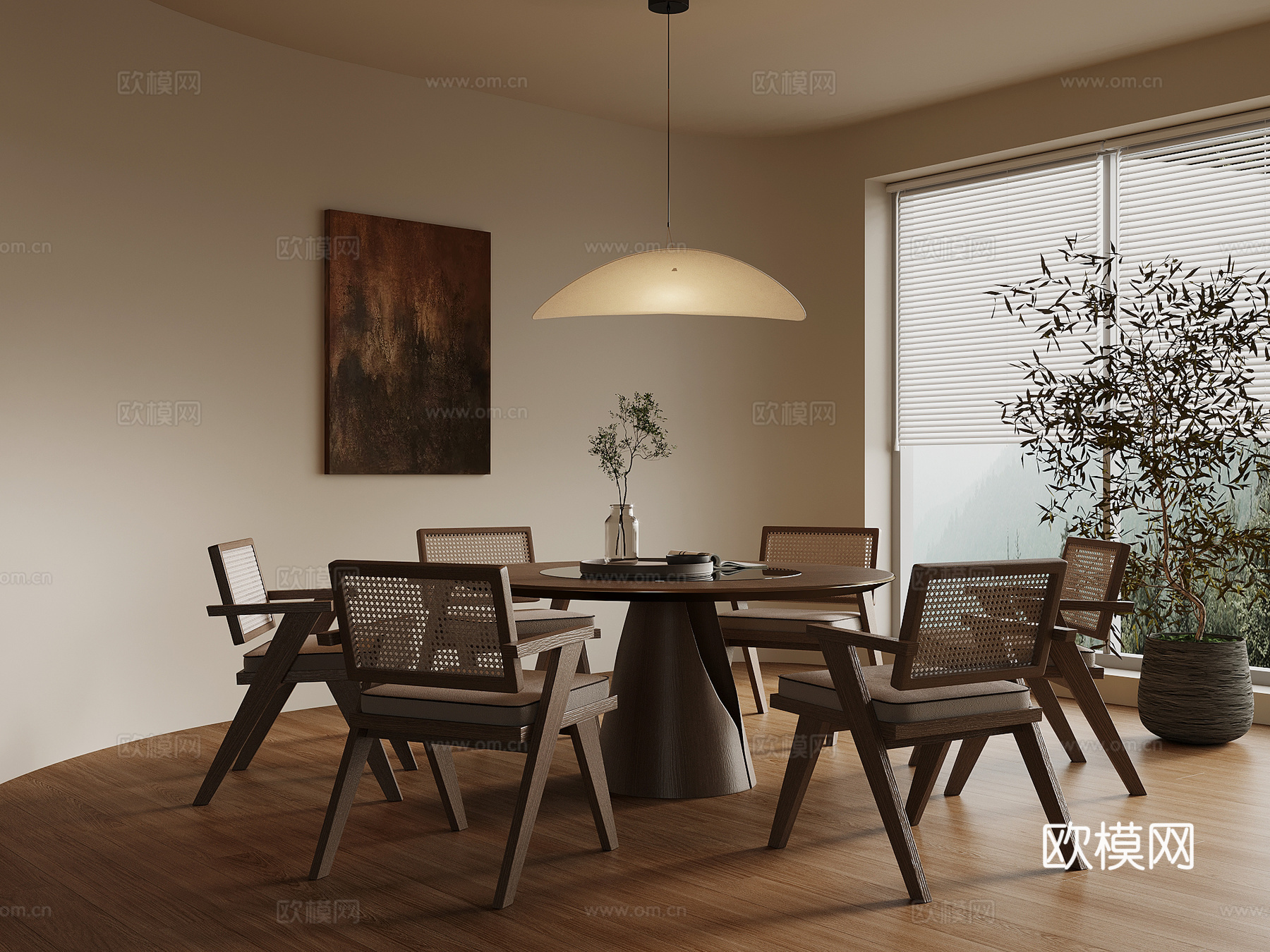 侘寂风餐桌椅 圆形餐桌su模型