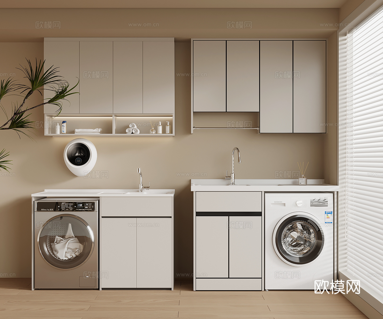 现代简约洗衣机柜 阳台柜su模型