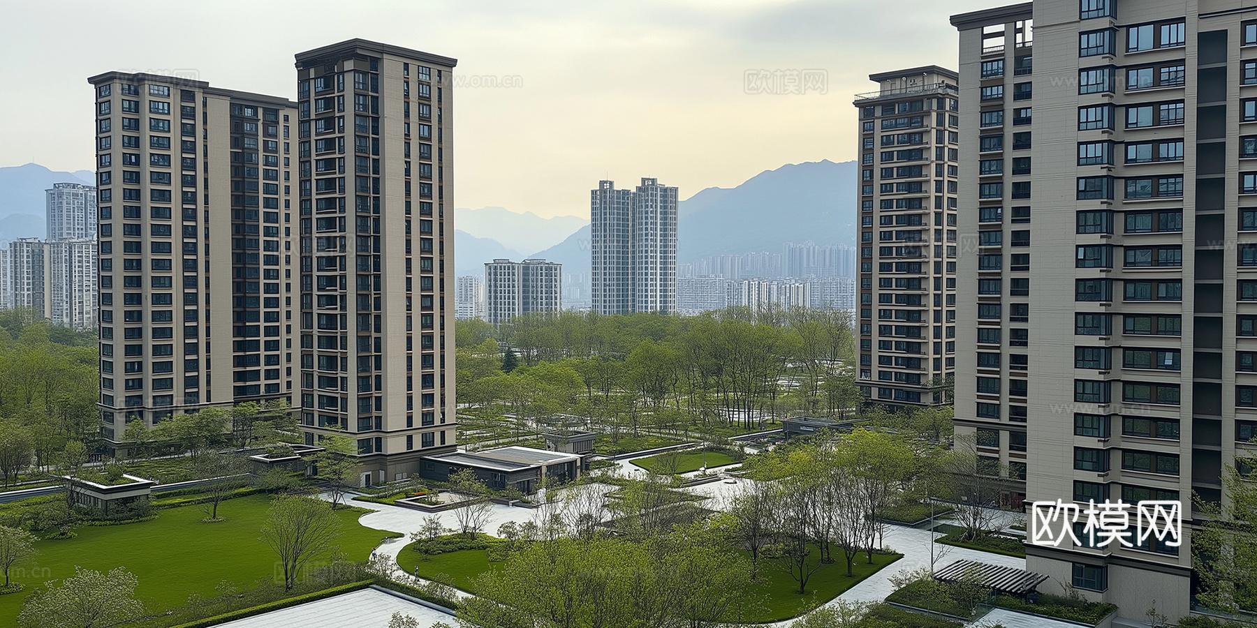 现代白天小区外景庭院外景别墅外景